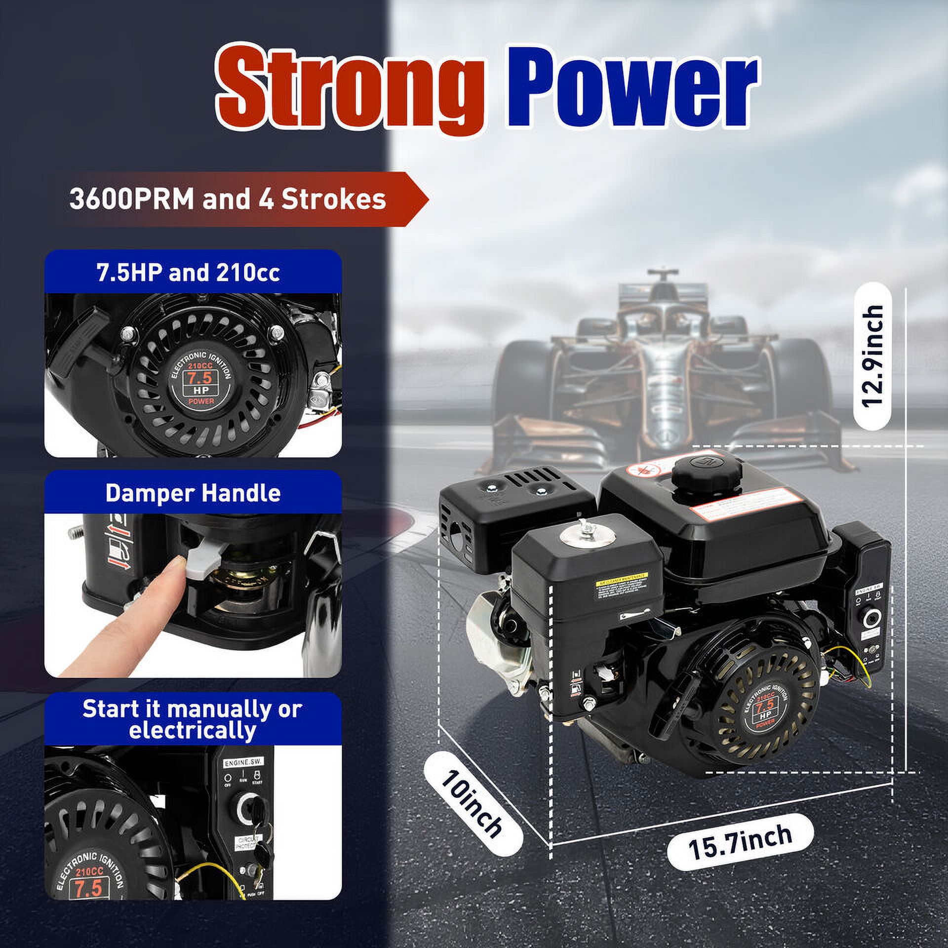 Oukaning 7.5HP 4-Strokes Electric Start Horizontal Engine Go Kart Gas Engine Motor for 212CC Black