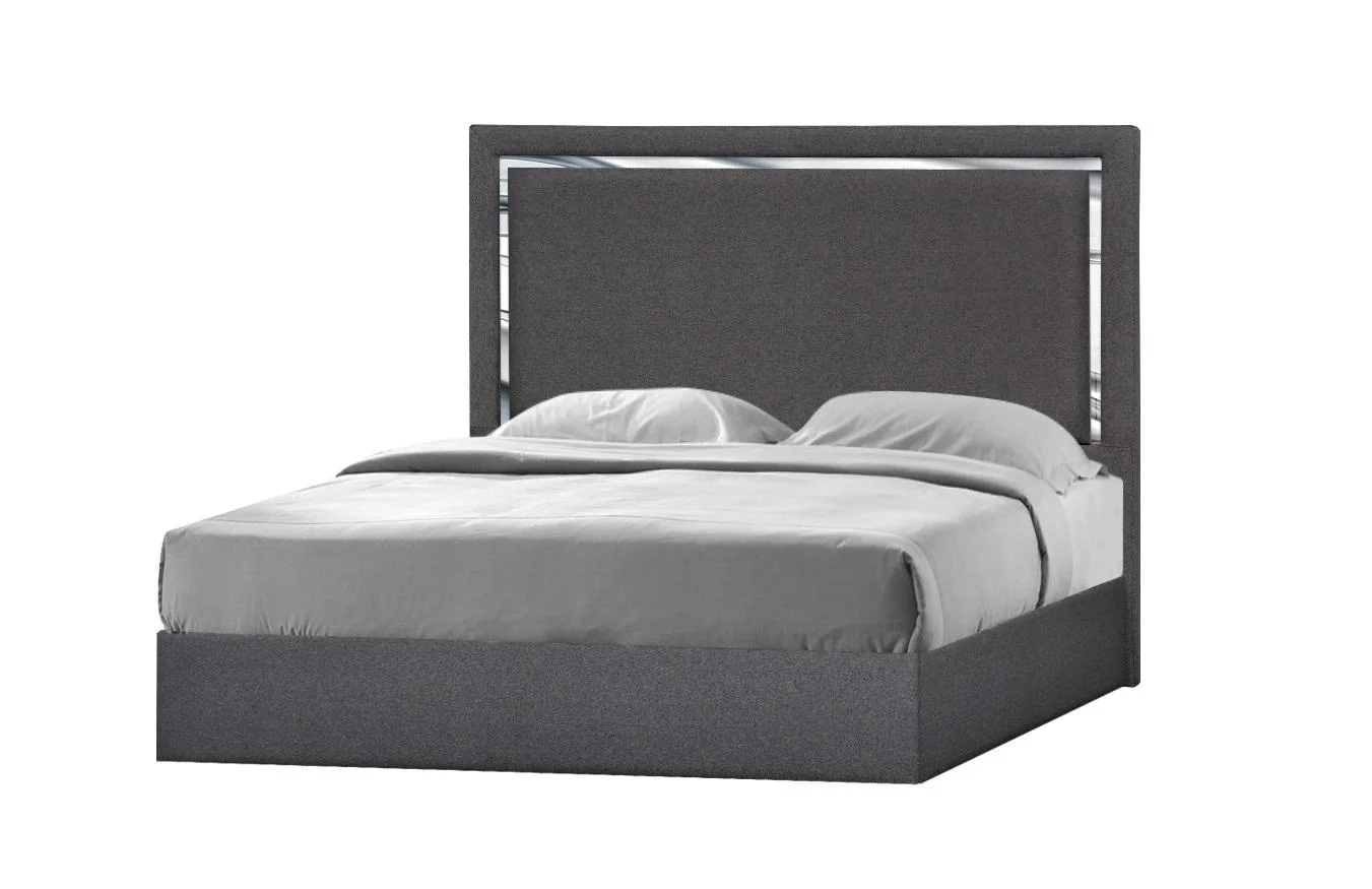 Charcoal Woven Canvas Fabric King Platform Bed Contemporary J&M Monet