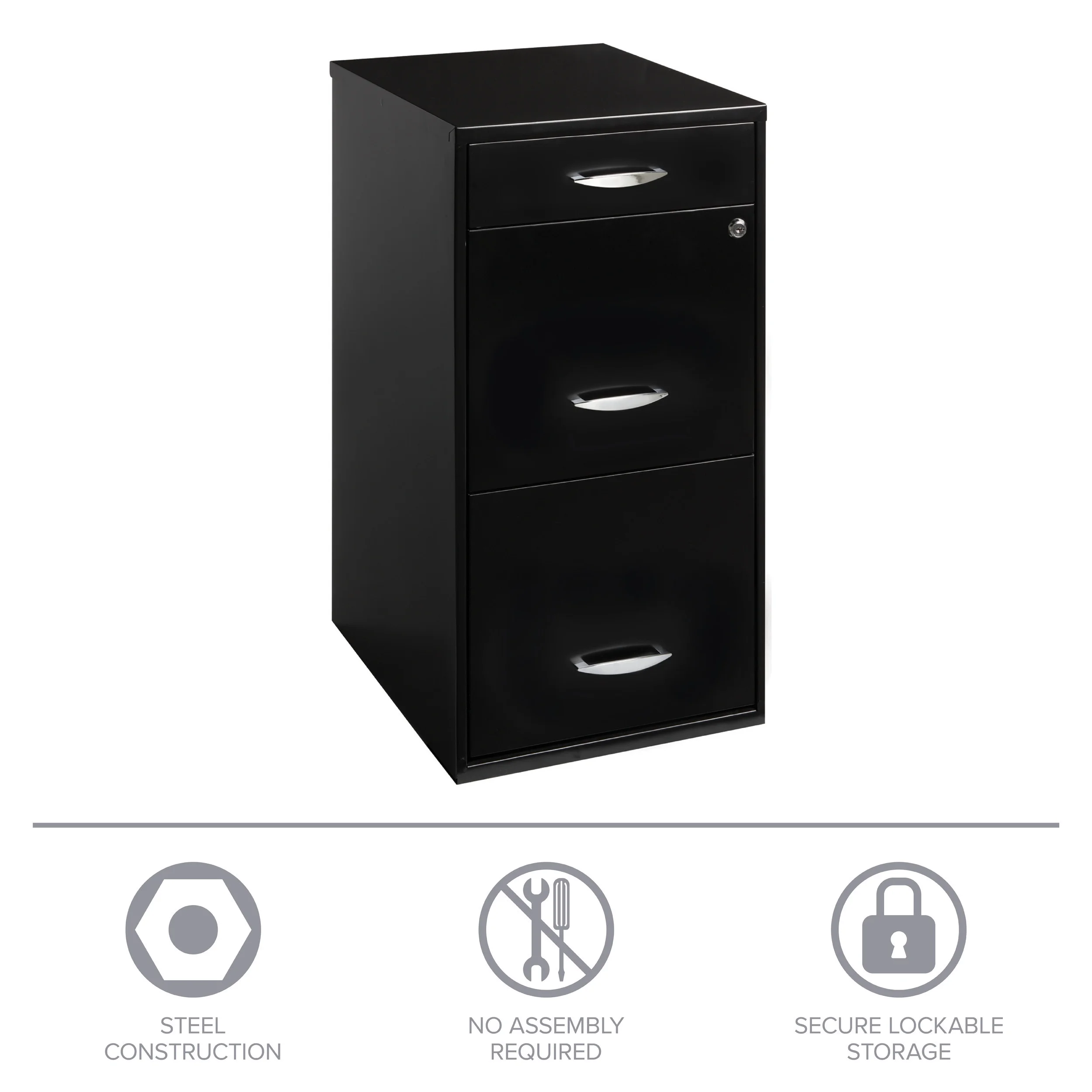 Space Solutions 3 Drawer Letter Width Vertical File Cabinet with Pencil Drawer, Black