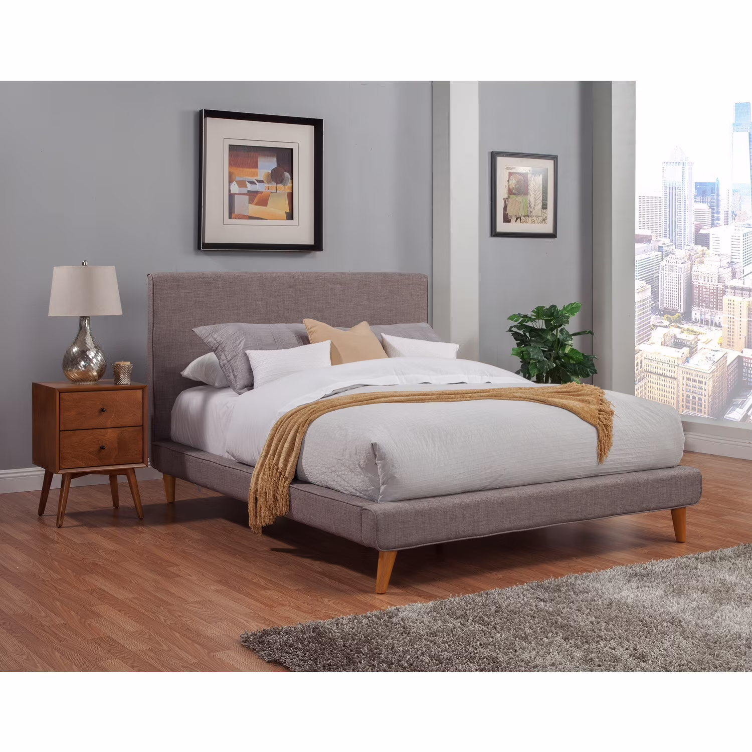 Alpine Furniture Britney Standard King Upholstered Platform Bed in Dark Gray