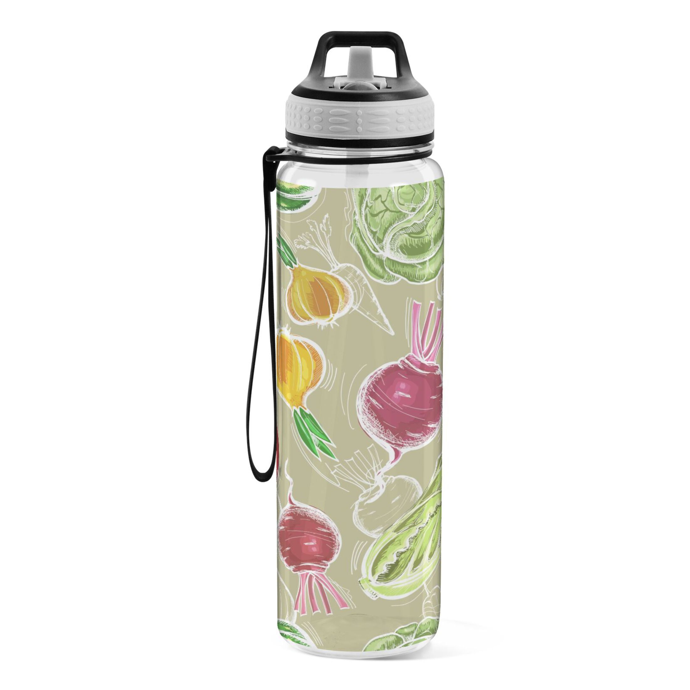 Vegetables Pattern 32oz Water Bottles with Straw Tritan Leakproof Sports Bottle BPA Free Clear for Fitness Gym Swimming Cycling