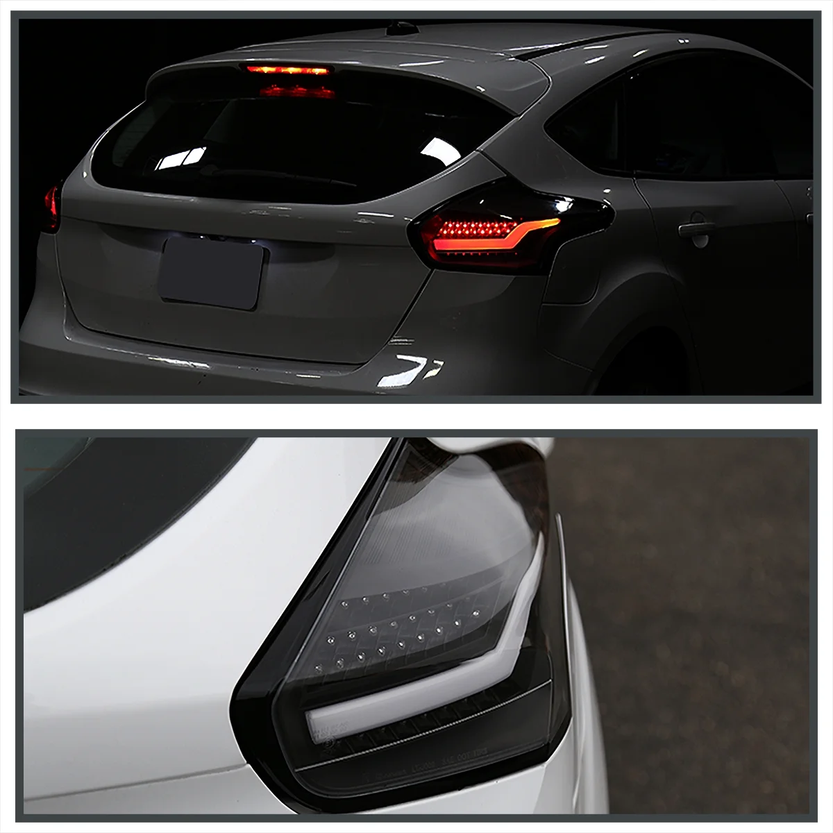 Spec-D Tuning Black Housing Clear Lens LED Bar Tail Lights Compatible with 2015-2018 Ford Focus SE/ST/Titanium Hatchback, 2016-2018 Ford Focus RS Hatchback, Left + Right Pair Assembly