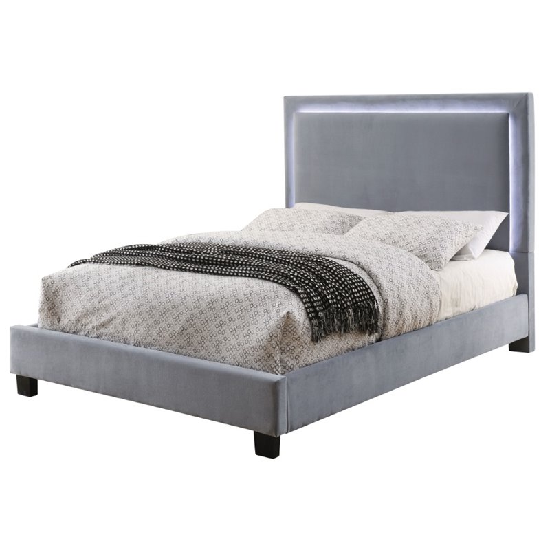 Bowery Hill Queen Platform LED Bed in Gray