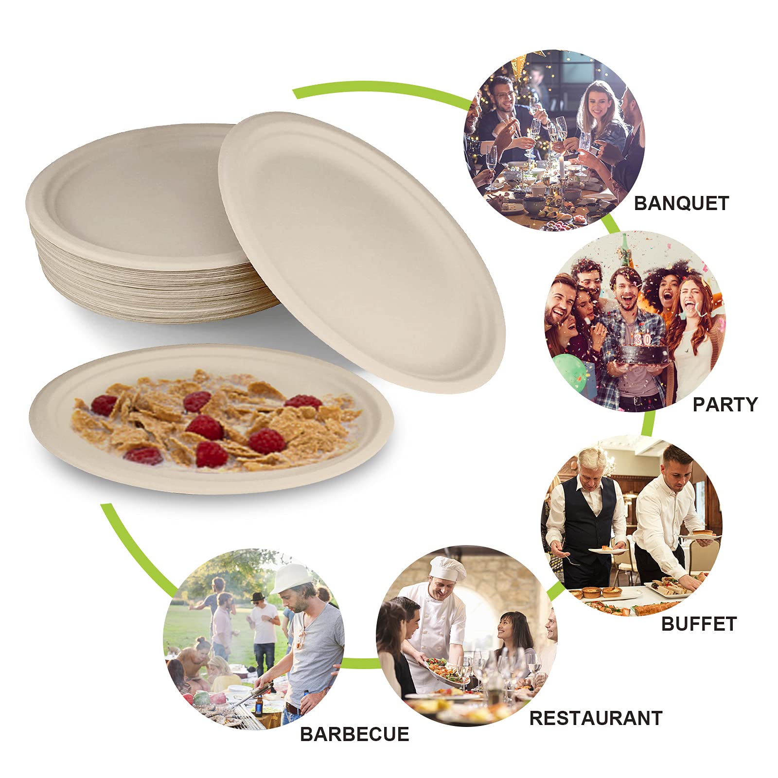 MIFAN Compostable Paper Plates, 10 inch, 30 Count, Eco Friendly Disposable Plates, Brown