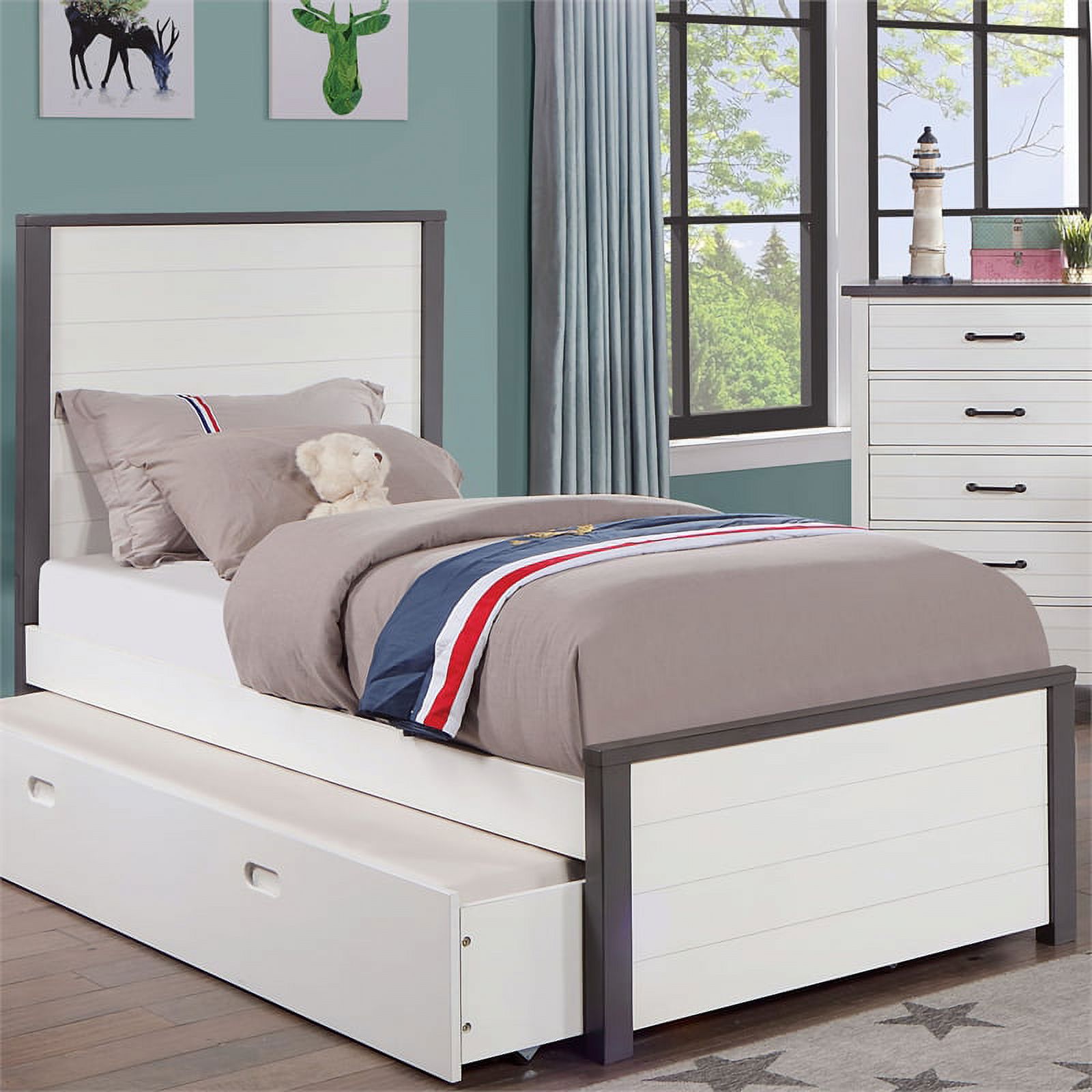 Furniture of America Acres Wood Platform Full Kid Bed in White and Gray