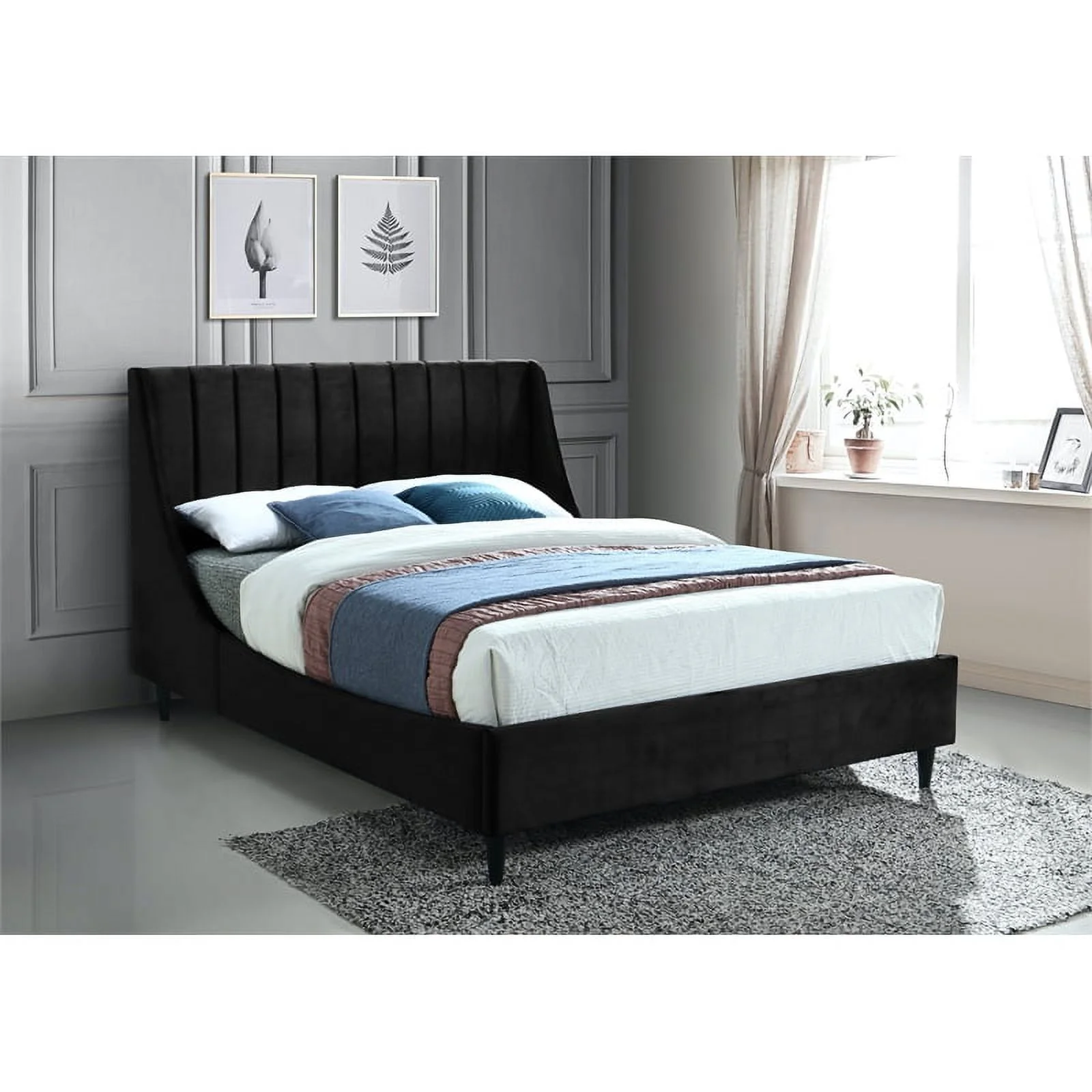 Meridian Furniture Eva Black Velvet Upholstered King Bed