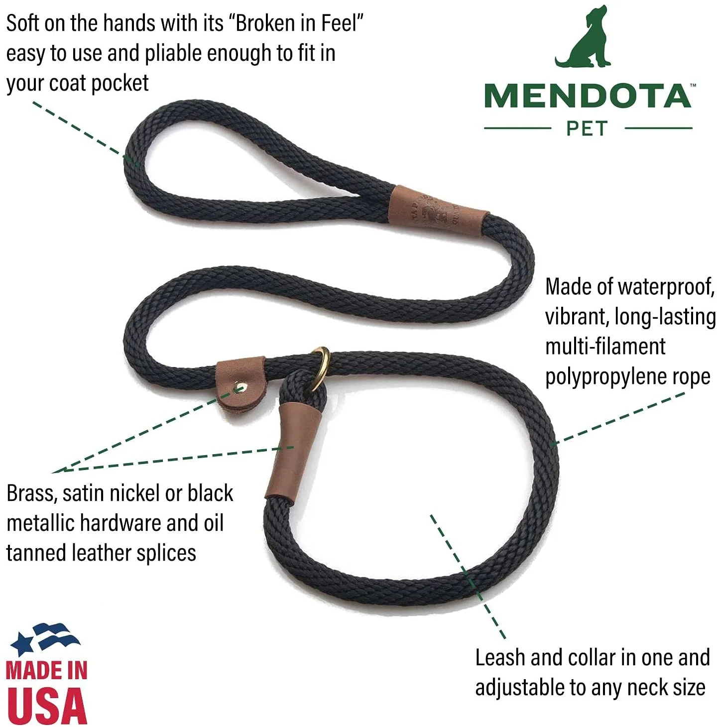 Mendota Pet Slip Leash - Dog Lead and Collar Combo - Made in The USA - Pride, 3/8 in x 6 ft - for Small/Medium Breeds