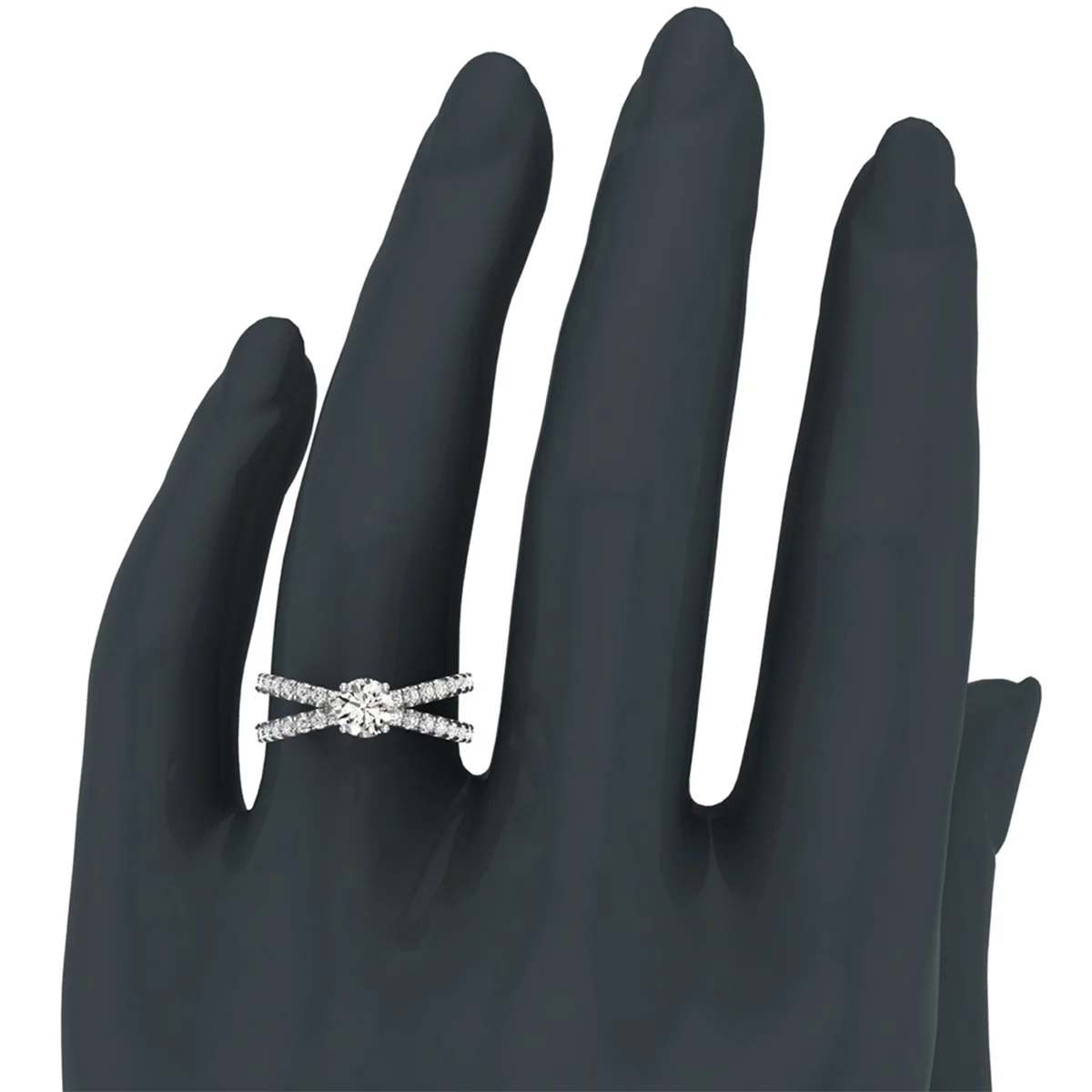 X Cross Split Shank Round Brilliant Diamond Engagement Ring 1.75 CT TW 14K White Gold (H-I,SI1)