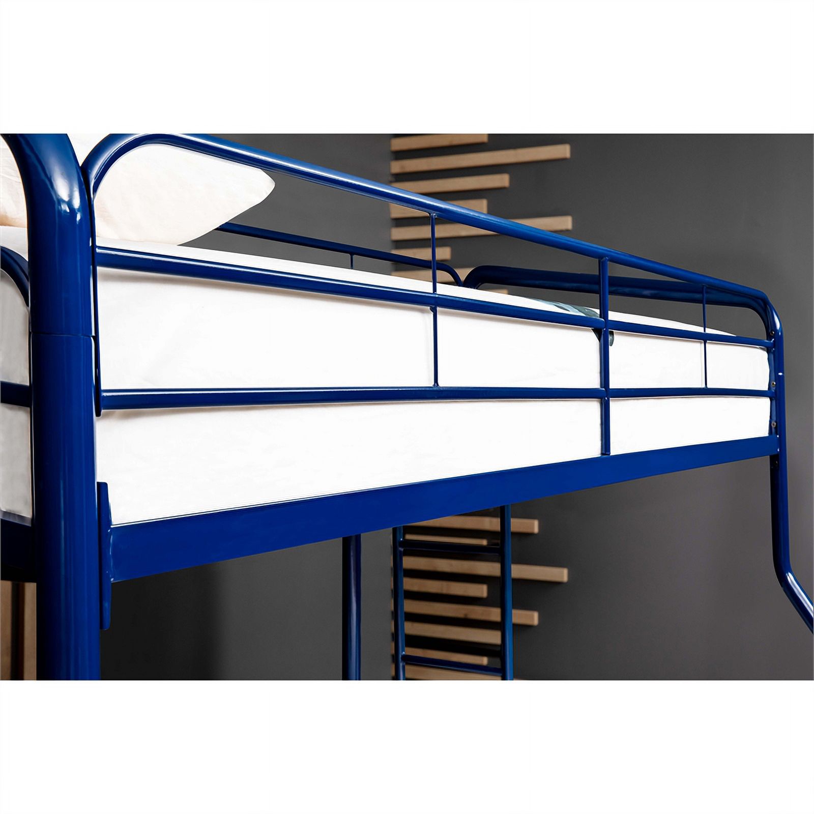 Pemberly Row Modern Twin Over Full Modern Metal Bunk Bed in Blue