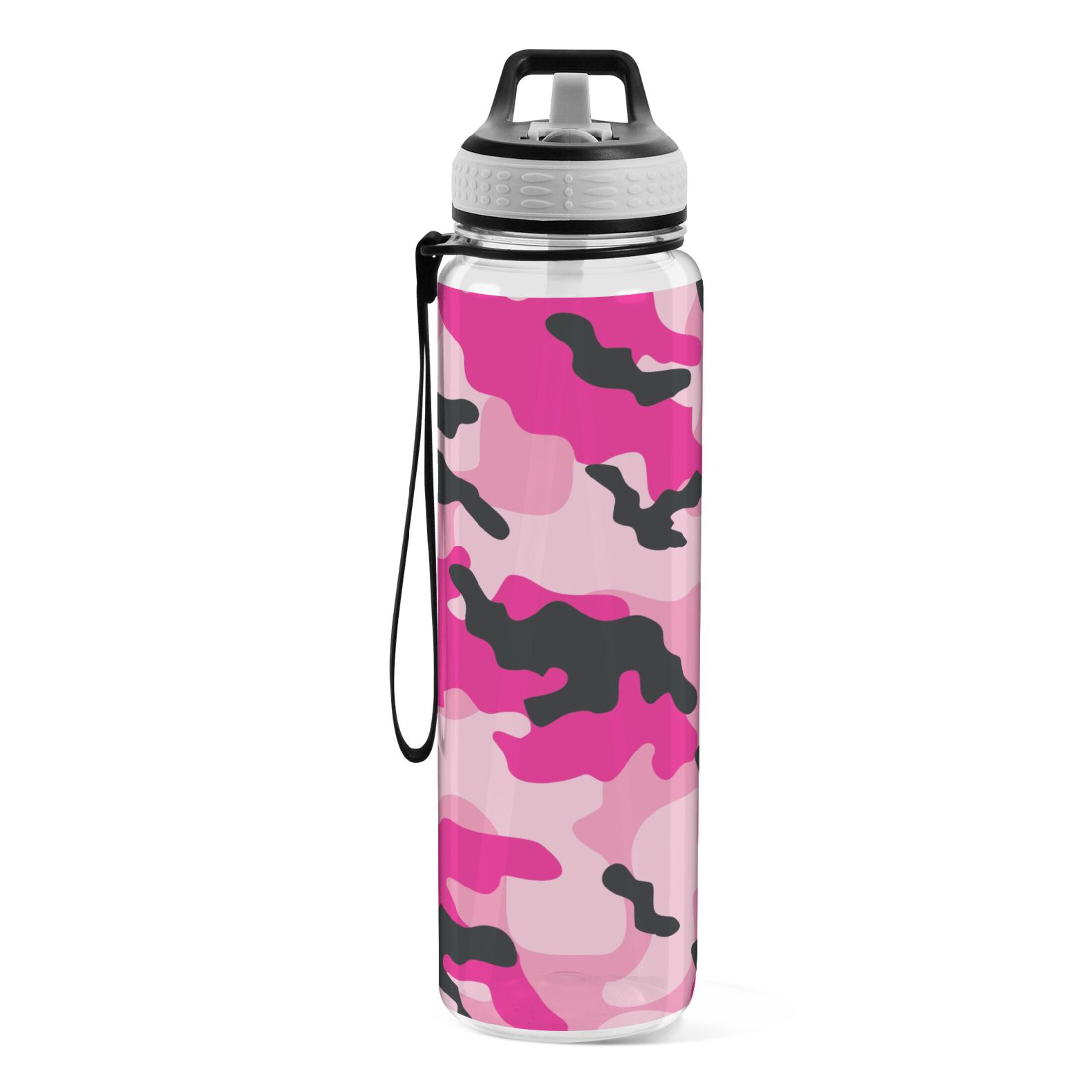 Pink Camouflage 32oz Sports Water Bottles Leakproof Tritan Bottle with Straw BPA Free Clear Bottle for Fitness Gym Outdoor Cycling