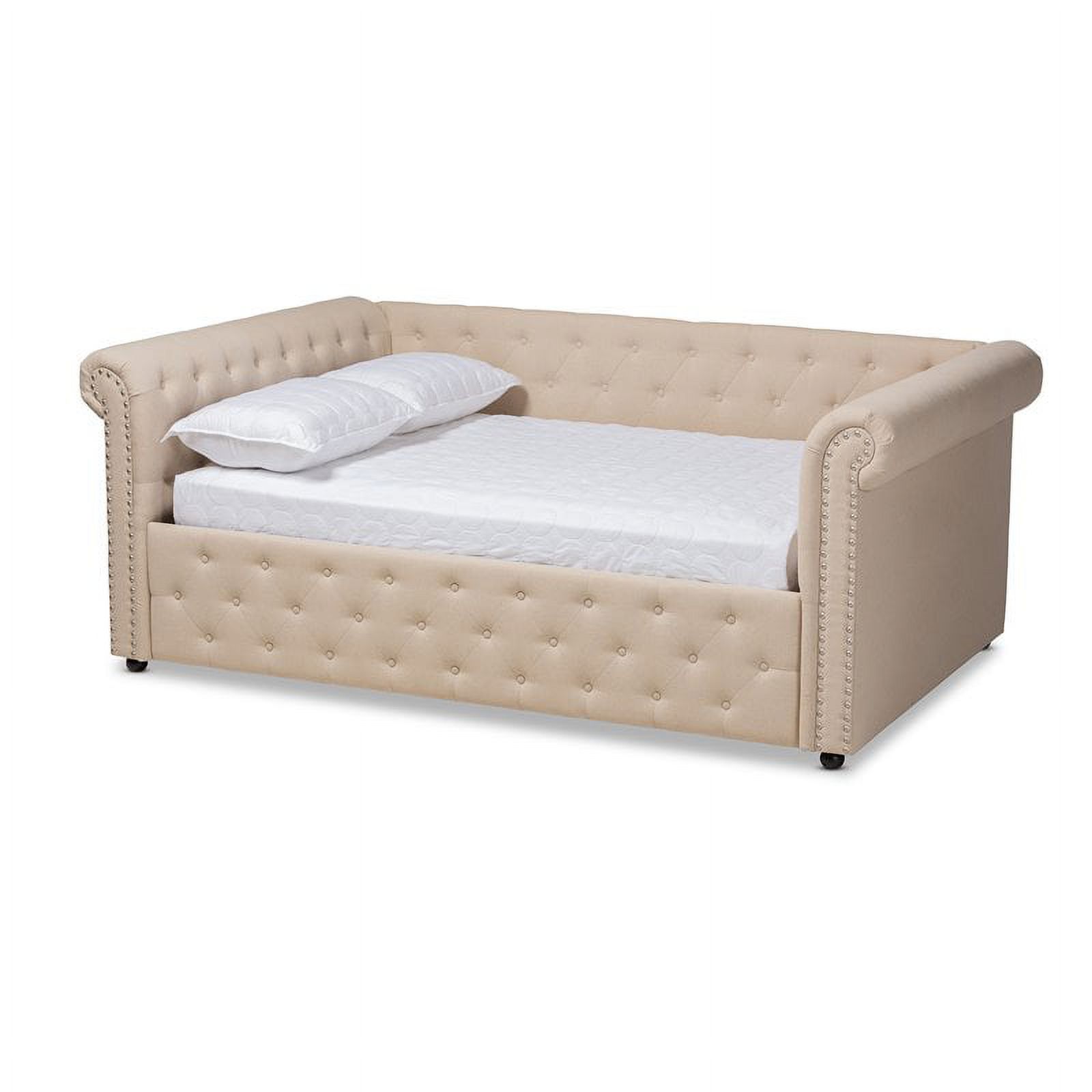Bowery Hill Mid-Century Fabric/Wood Tufted Queen Daybed in Beige