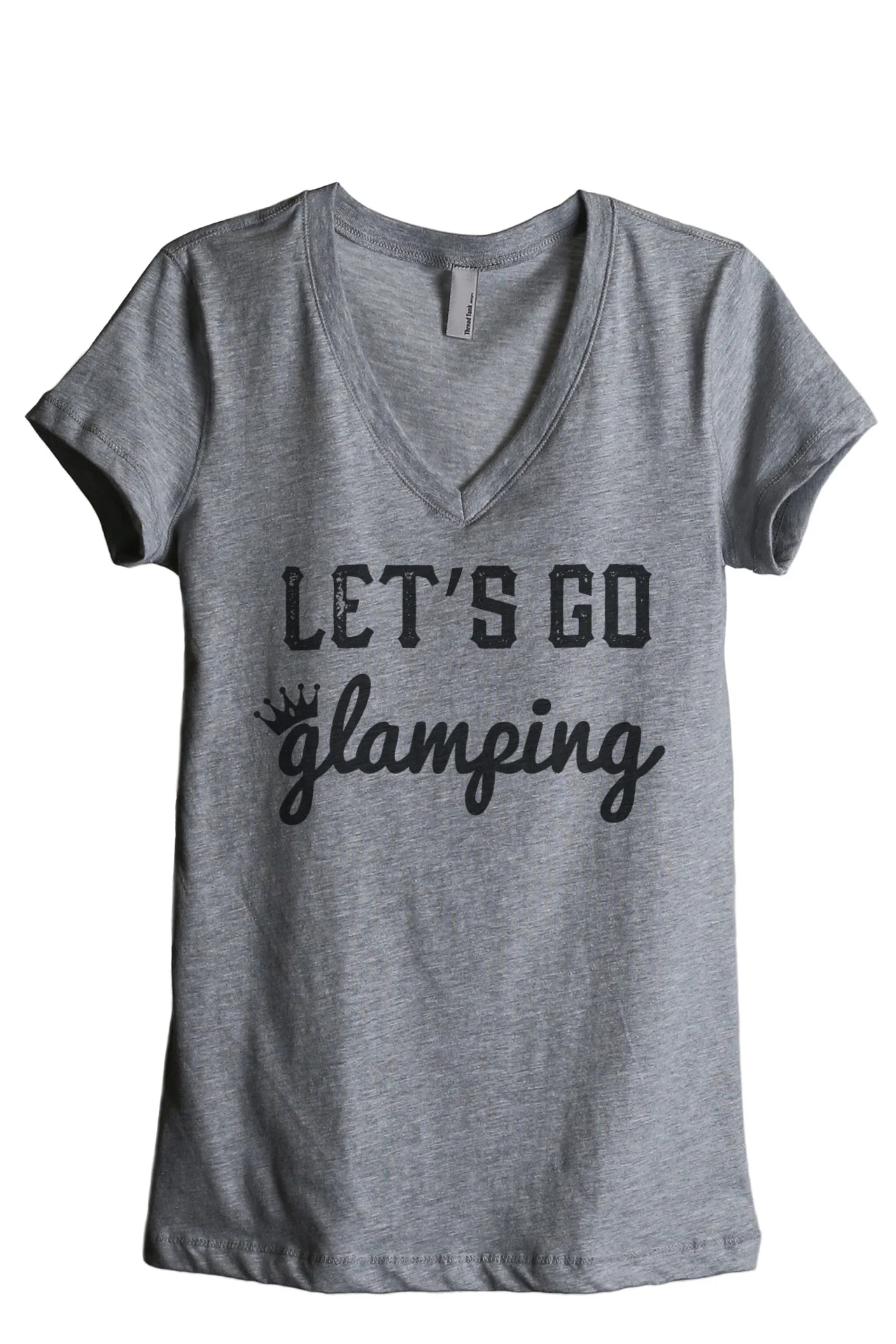 Thread Tank Lets Go Glamping Women's Relaxed V-Neck T-Shirt Tee Heather Grey Medium