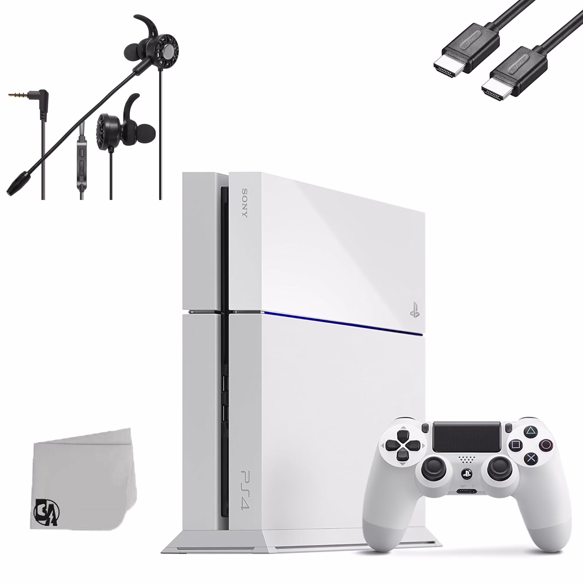 Sony PlayStation 4 Original 500GB Matte White Gaming Console + T5 Earbuds With Microphone BOLT AXTION Bundle Like New