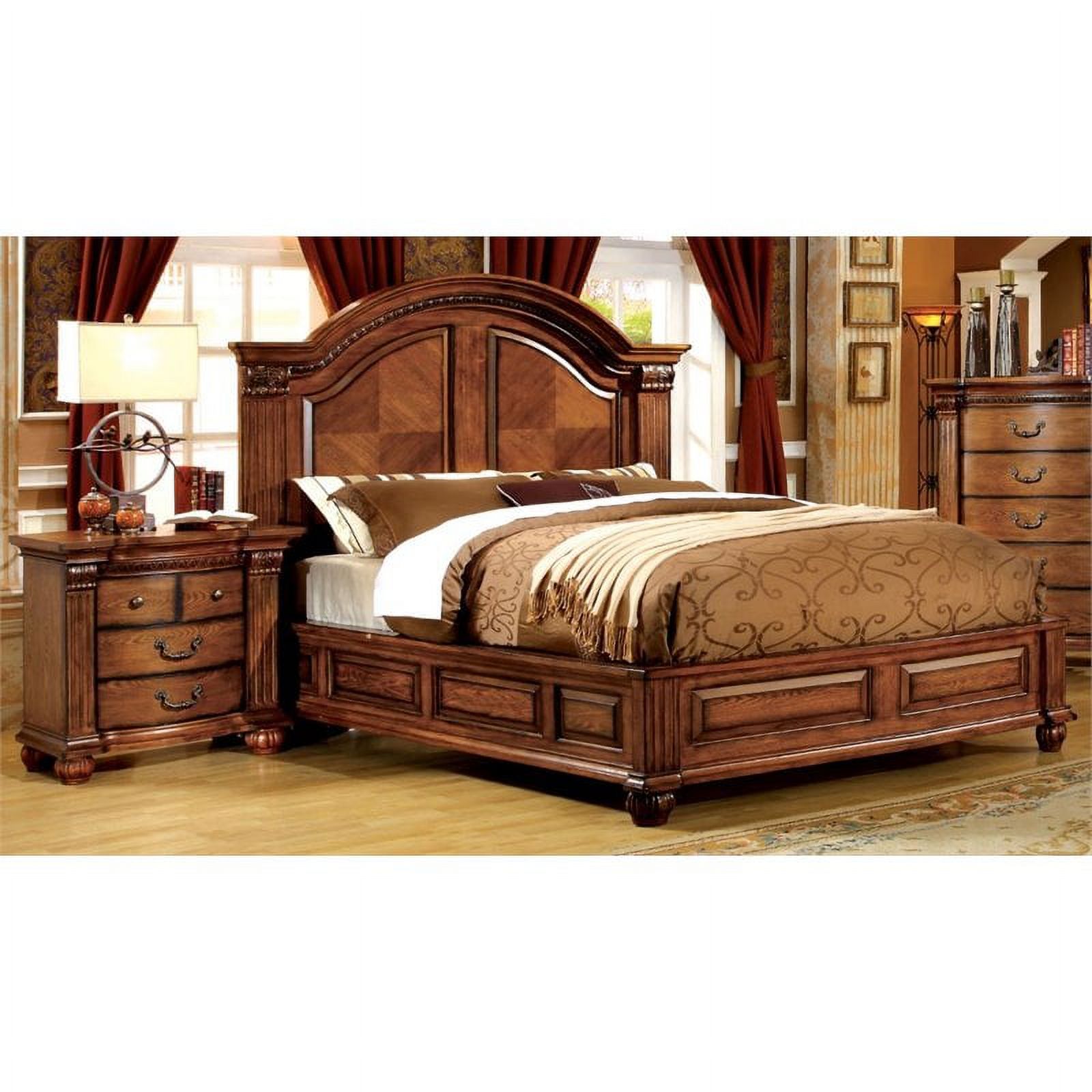 FOA Charles 2pc Tobacco Oak Solid Wood Bedroom Set - Cal King + Nightstand