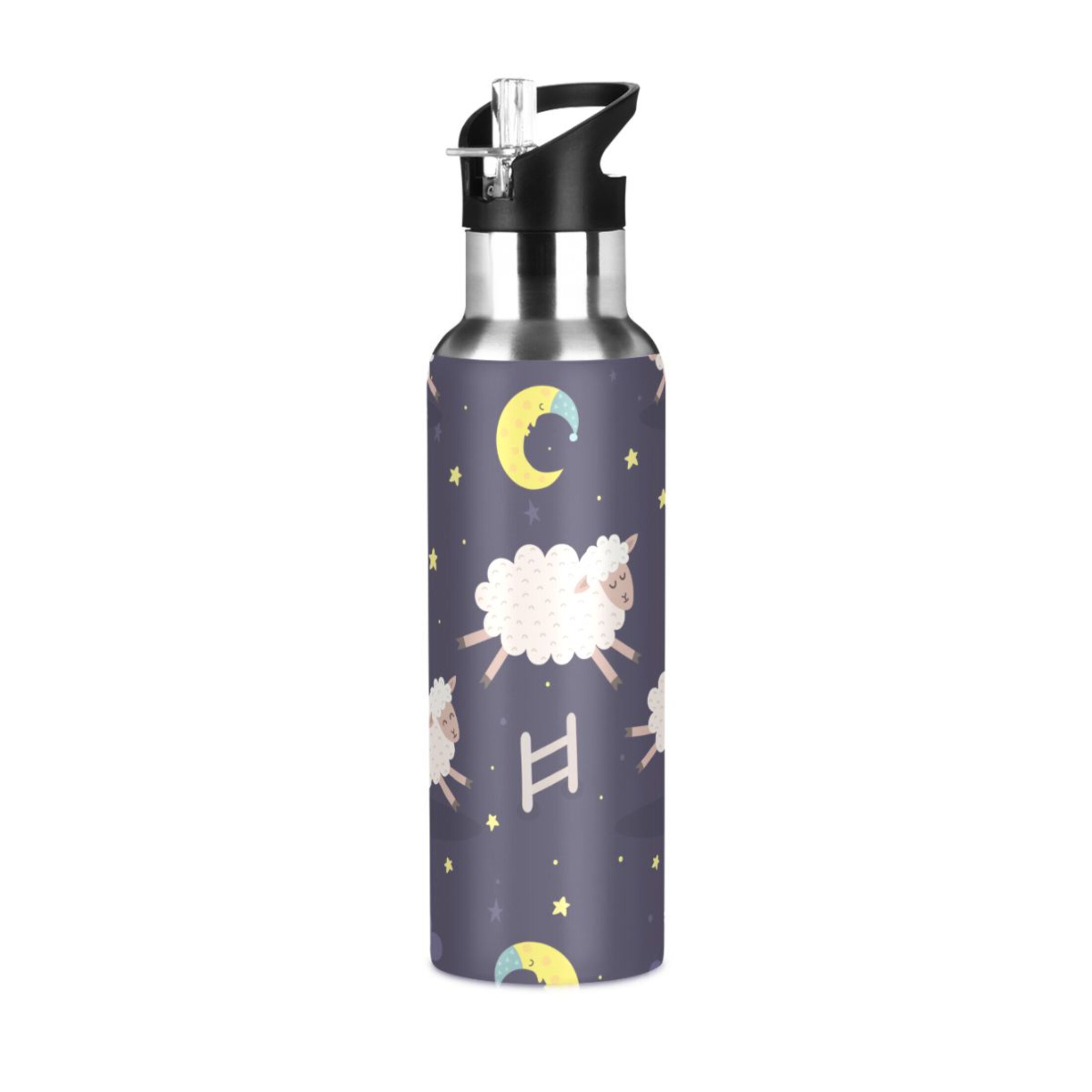 Stainless Steel Water Bottle Good Night Sheep Moon with Straw Lid Vacuum Insulated Leak Proof Flask Jug for Gym Travel Sports Cycling Outdoor 20 OZ