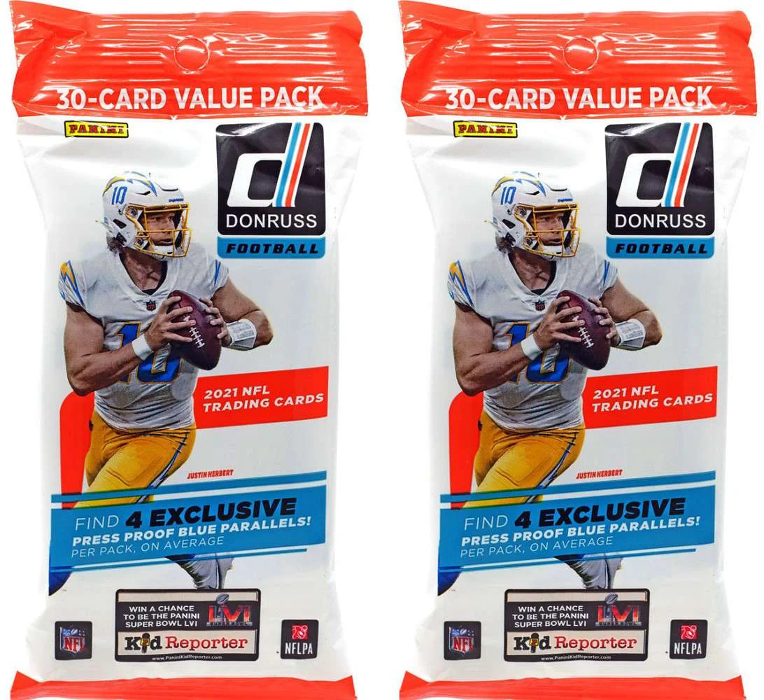 NFL Panini 2021 Donruss Football LOT of 2 Trading Card VALUE Packs (30 Cards Per Pack)