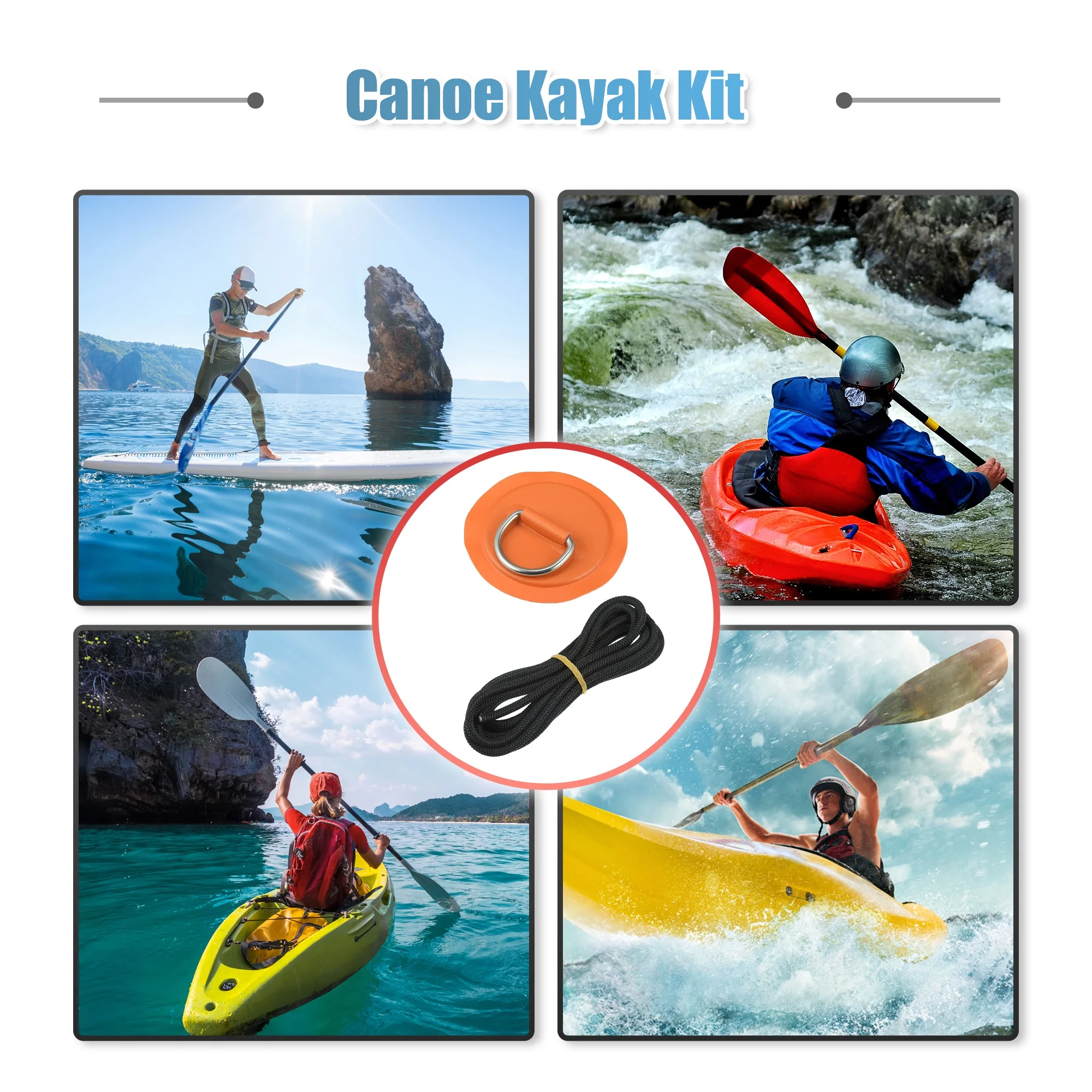 Unique Bargains 7pcs 11.81Ft 6mm Shock Cord Elastic Deck Rigging Kit with 6 D Ring Patch for Boat Kayak Accessori Orange