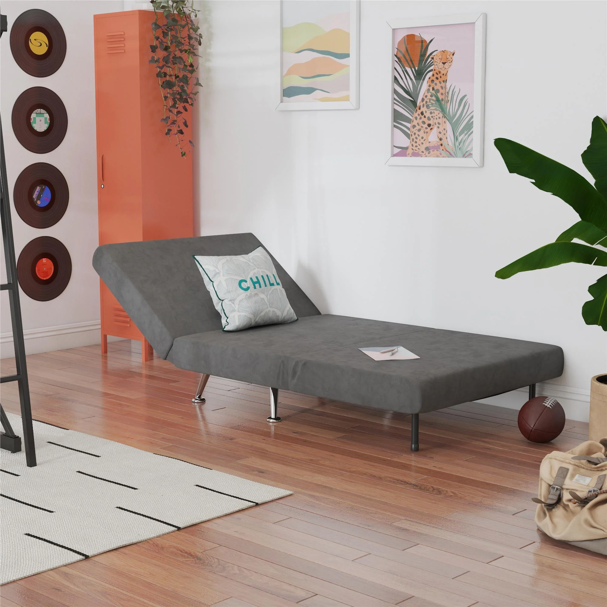 DHP Mikko Seater Flip Chair, Modern, Convertible, Gray Microfiber