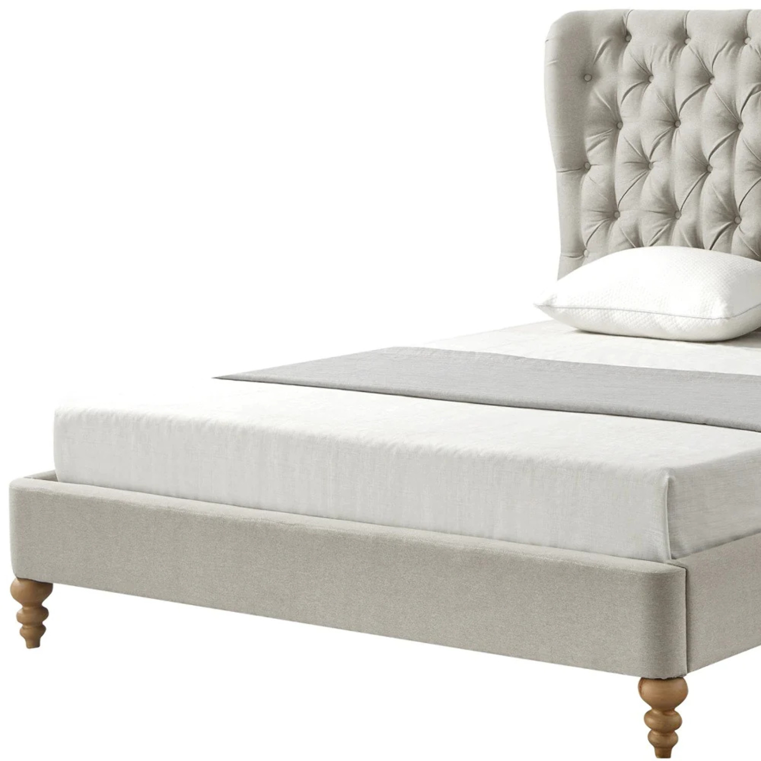 Cream Solid Wood Twin Tufted Upholstered Linen Bed