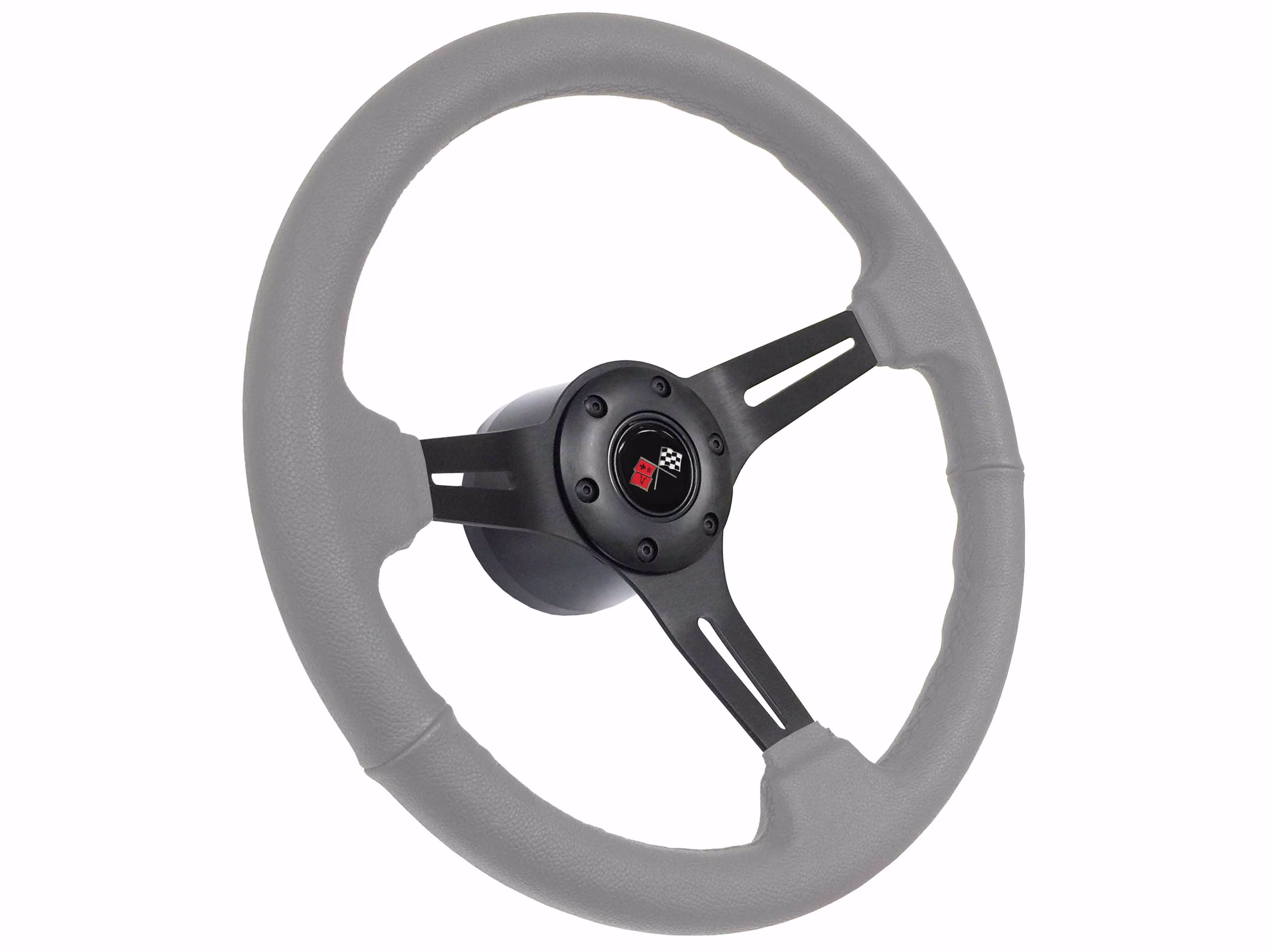 1969 - 1994 Chevrolet S6 Grey Leather Steering Wheel Grey Kit | Cross Flags