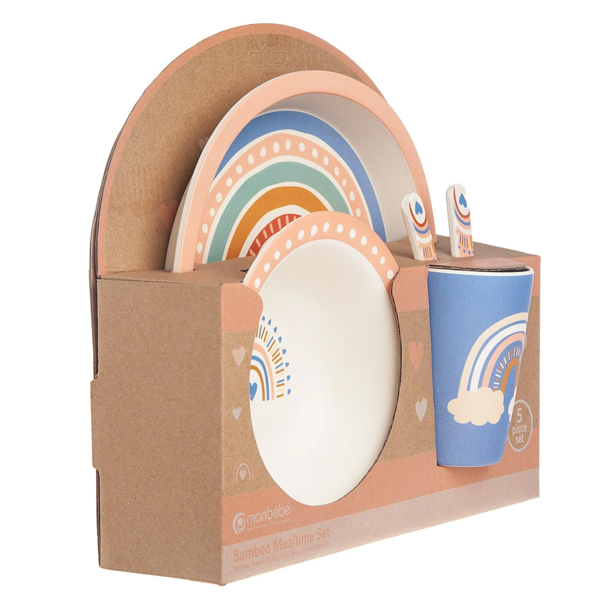 Monbebe 5 Piece Bamboo Mealtime Set, Rainbow
