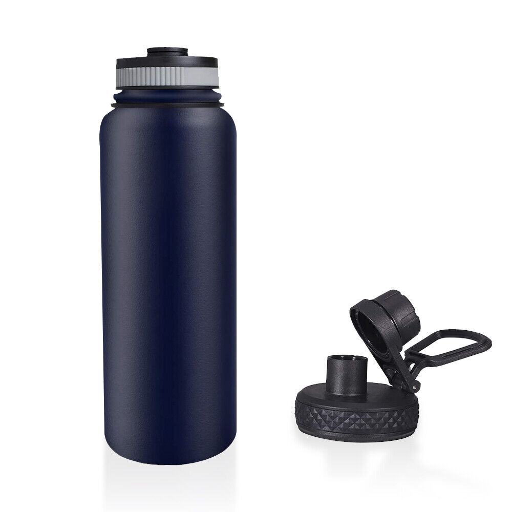 1 Pcs 40oz Water Bottle Stainless Steel Wide Mouth Double Wall Vacuum Insulation Bottle Navy Blue Color