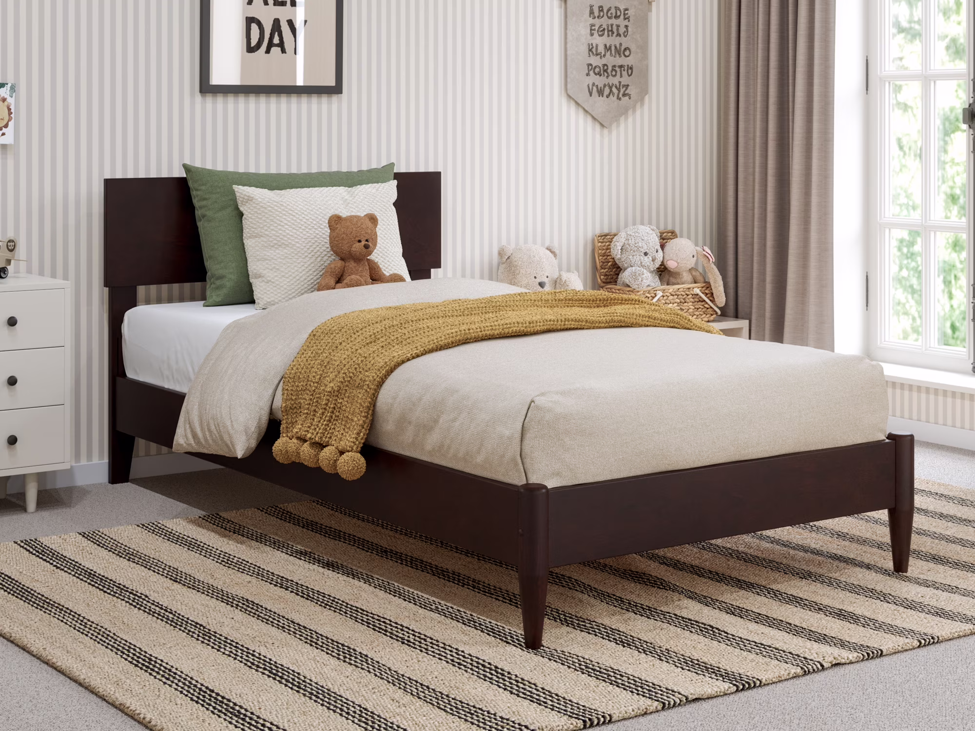 AFI Aria Twin Modern Solid Wood Low Profile Platform Bed, Espresso