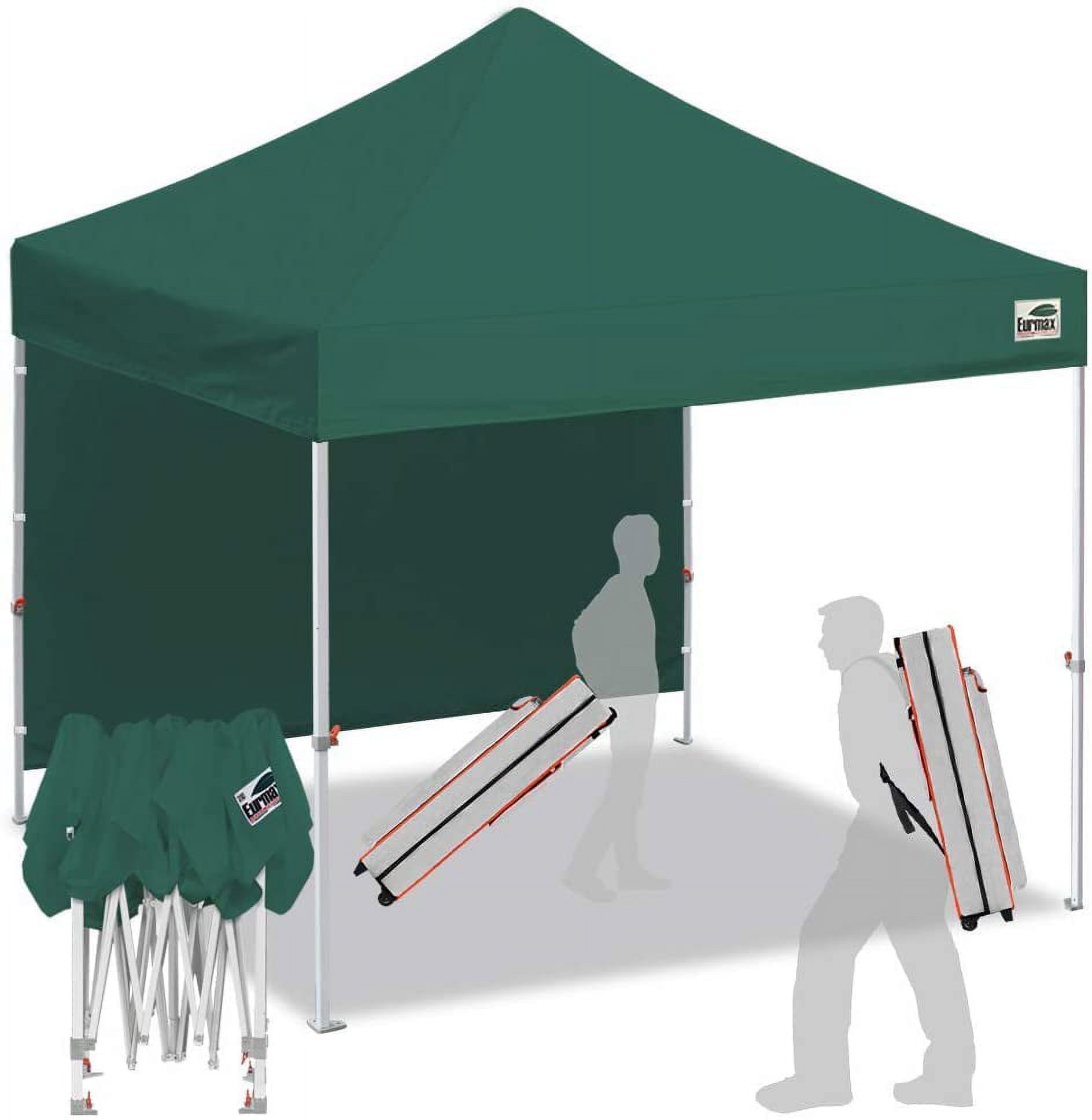 Eurmax Smart 10'x10' Pop up Canopy Tent Sport Event,Outdoor Show Canopy with 1 Removable Sunwall and Backpack Roller Bag(Forest green)