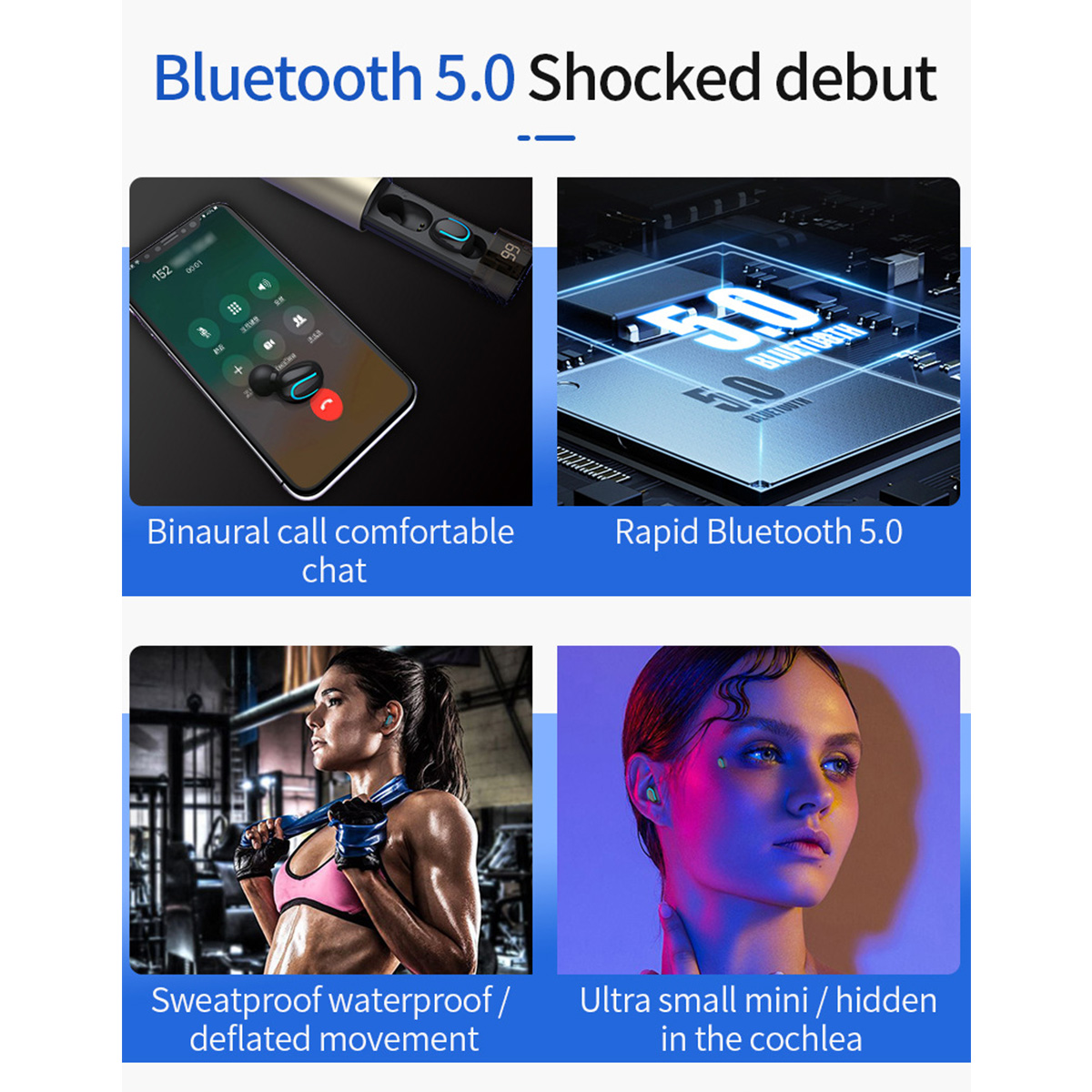 Wireless Earbuds TWS Bluetooth 5.0 Earphones with immersive Sound,Active Noise Reduction Bluetooth Headphones IPX5 Waterproof in-Ear Earpiece Built-in Mic Headset