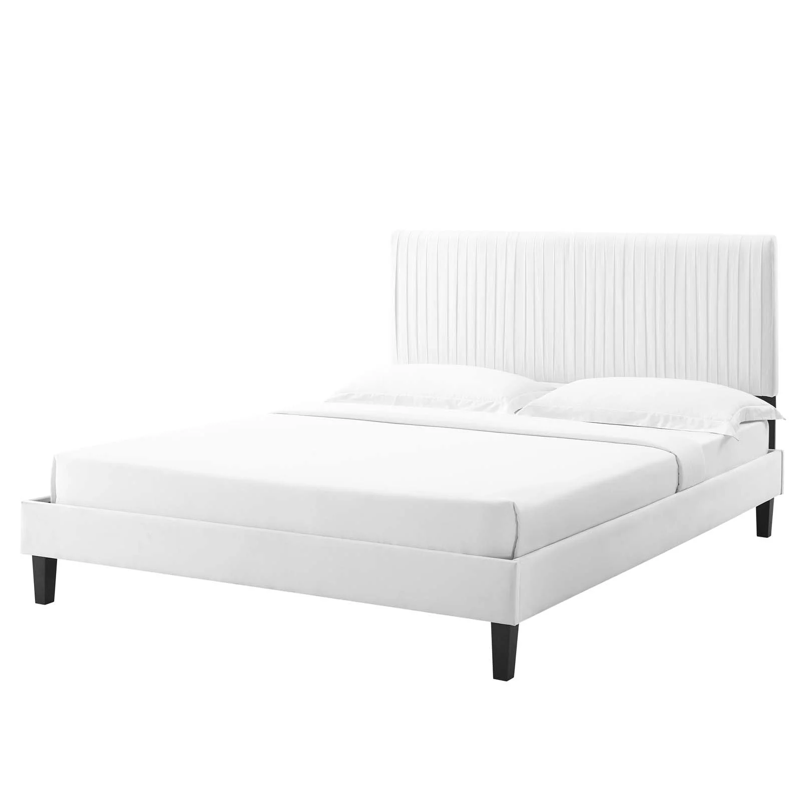 Platform Bed Frame, Twin Size, Velvet, White, Modern Contemporary Urban Design, Bedroom Master Guest Suite