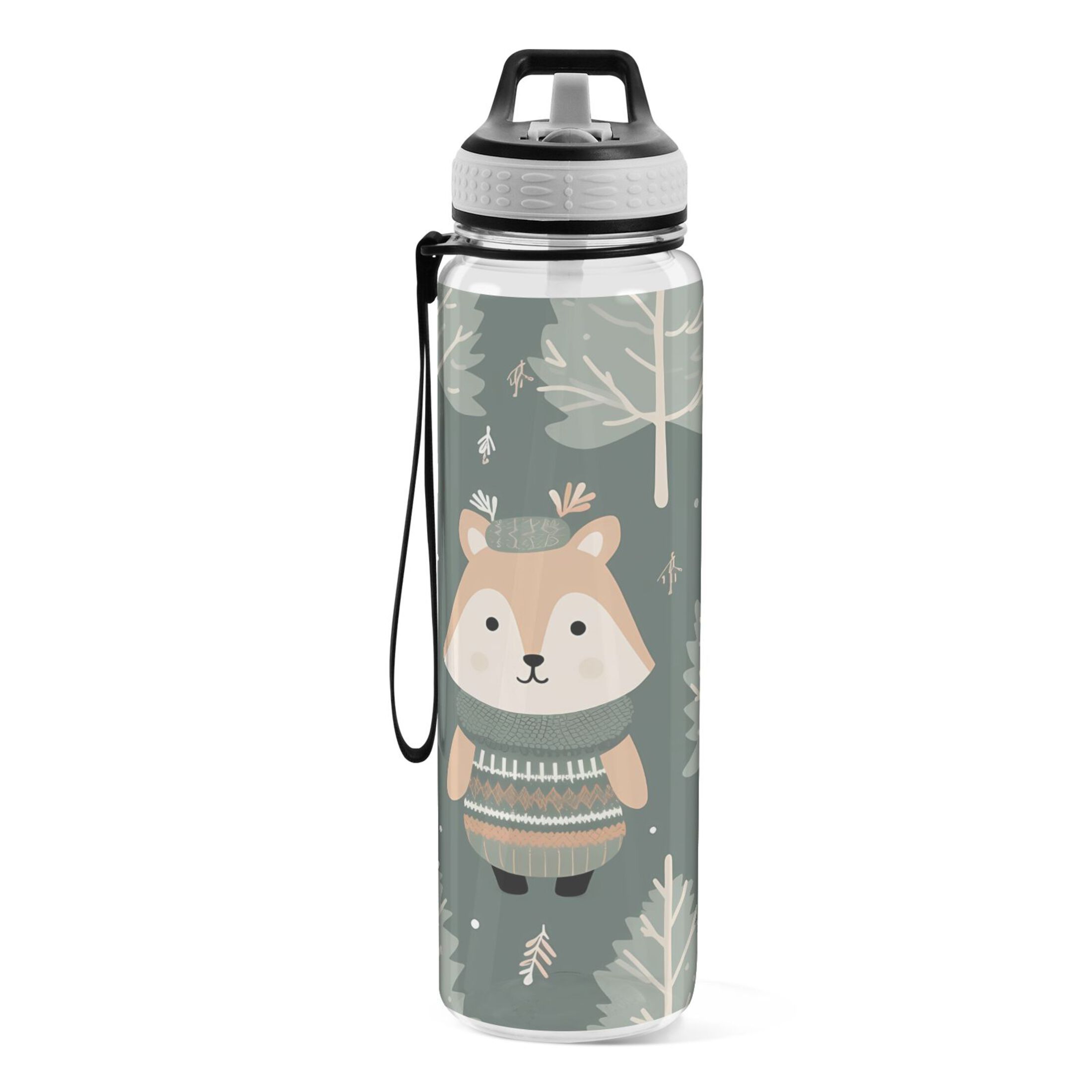 Cute Deers and Trees 32oz Water Bottles with Straw Tritan Leakproof Sports Bottle BPA Free Clear for Fitness Gym Swimming Cycling