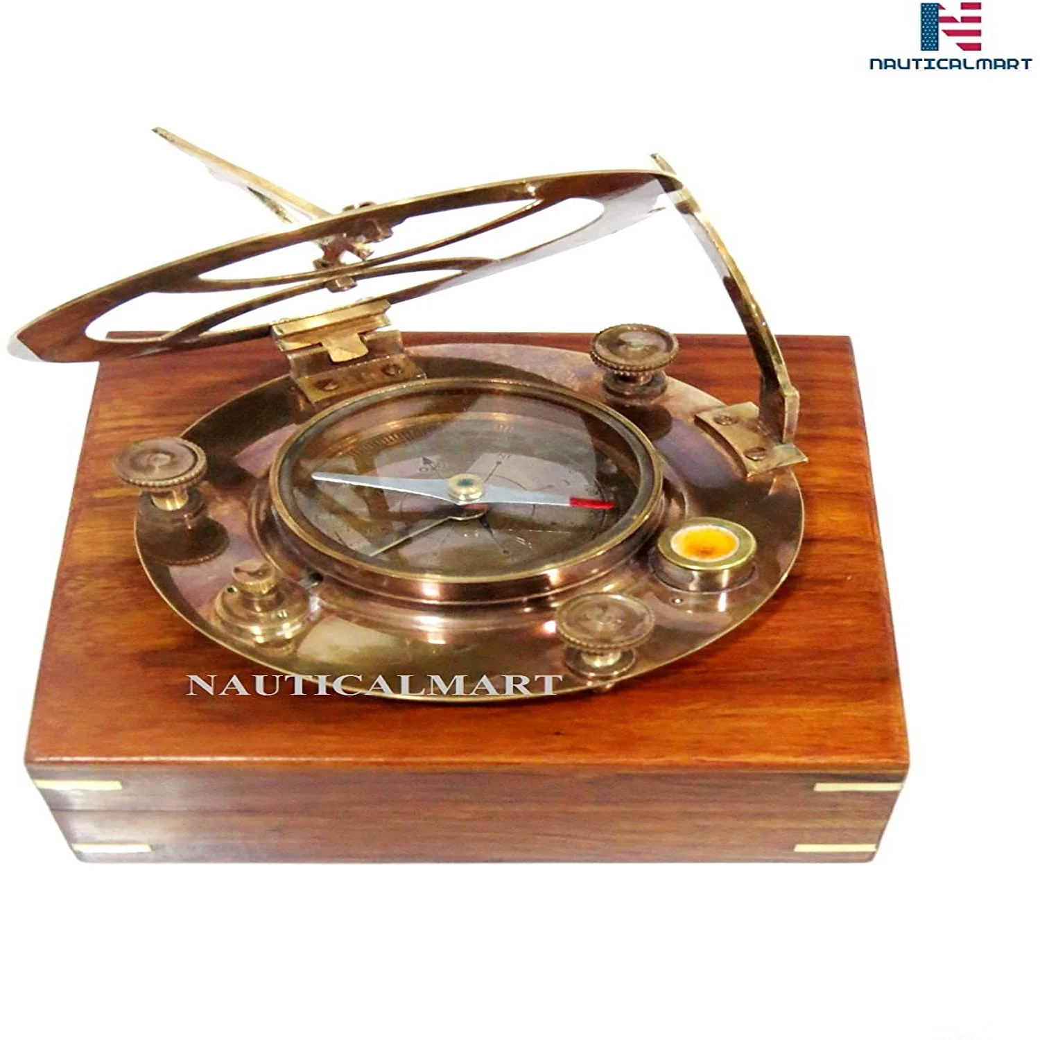 NauticalMart 5 inch perfectly large sundial compass rosewood case