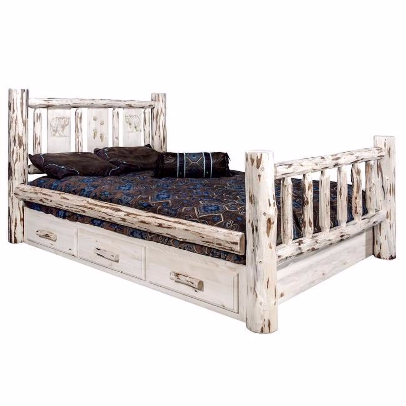 Montana Woodworks Wood California King Storage Bed with Bear Design in Natural