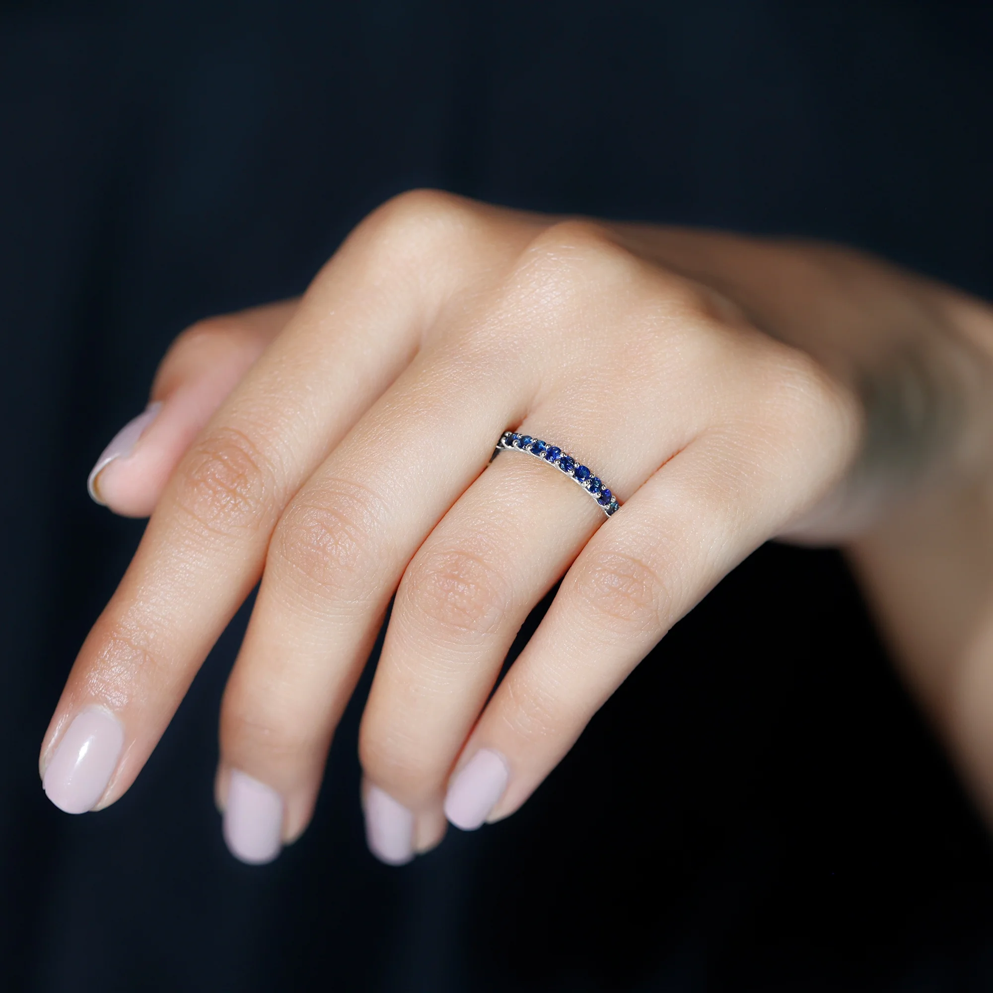 September Birthstone Blue Sapphire Stackable Ring, 925 Sterling Silver, US 4.00