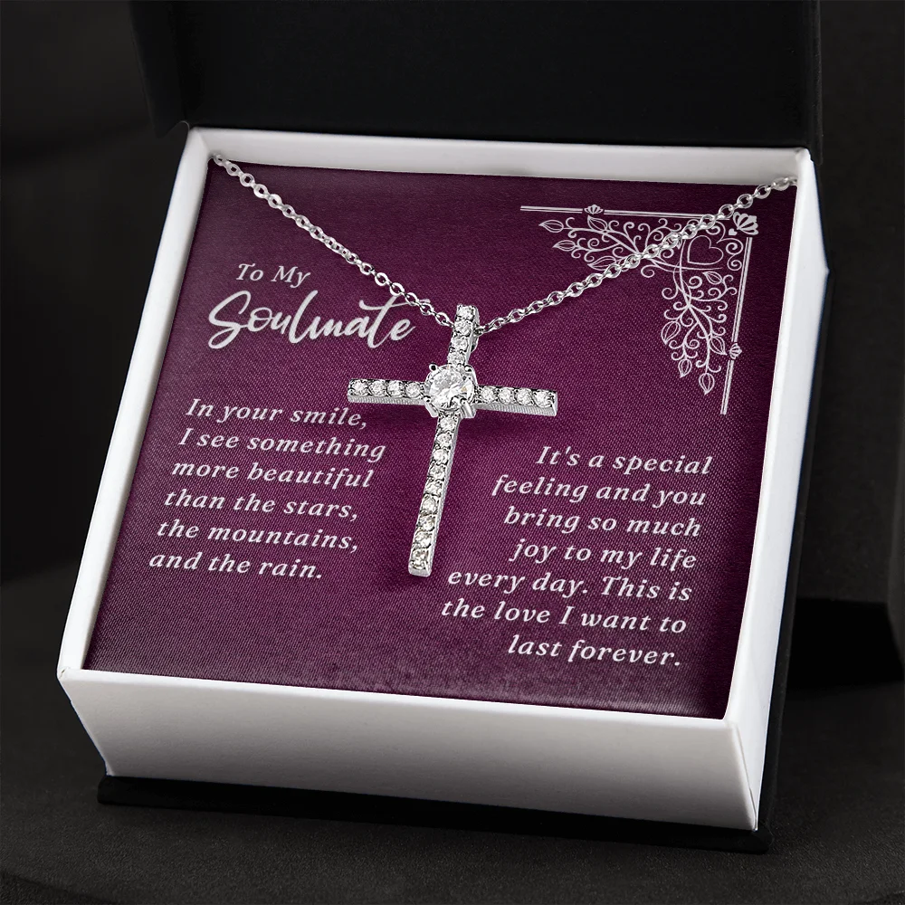 To My Soulmate, In Your Smile CZ Cross Necklace