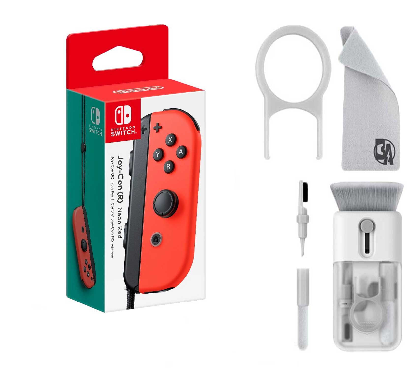 Nintendo - Joy-Con - Neon Red With Cleaning Electric kit Bolt Axtion Bundle Used