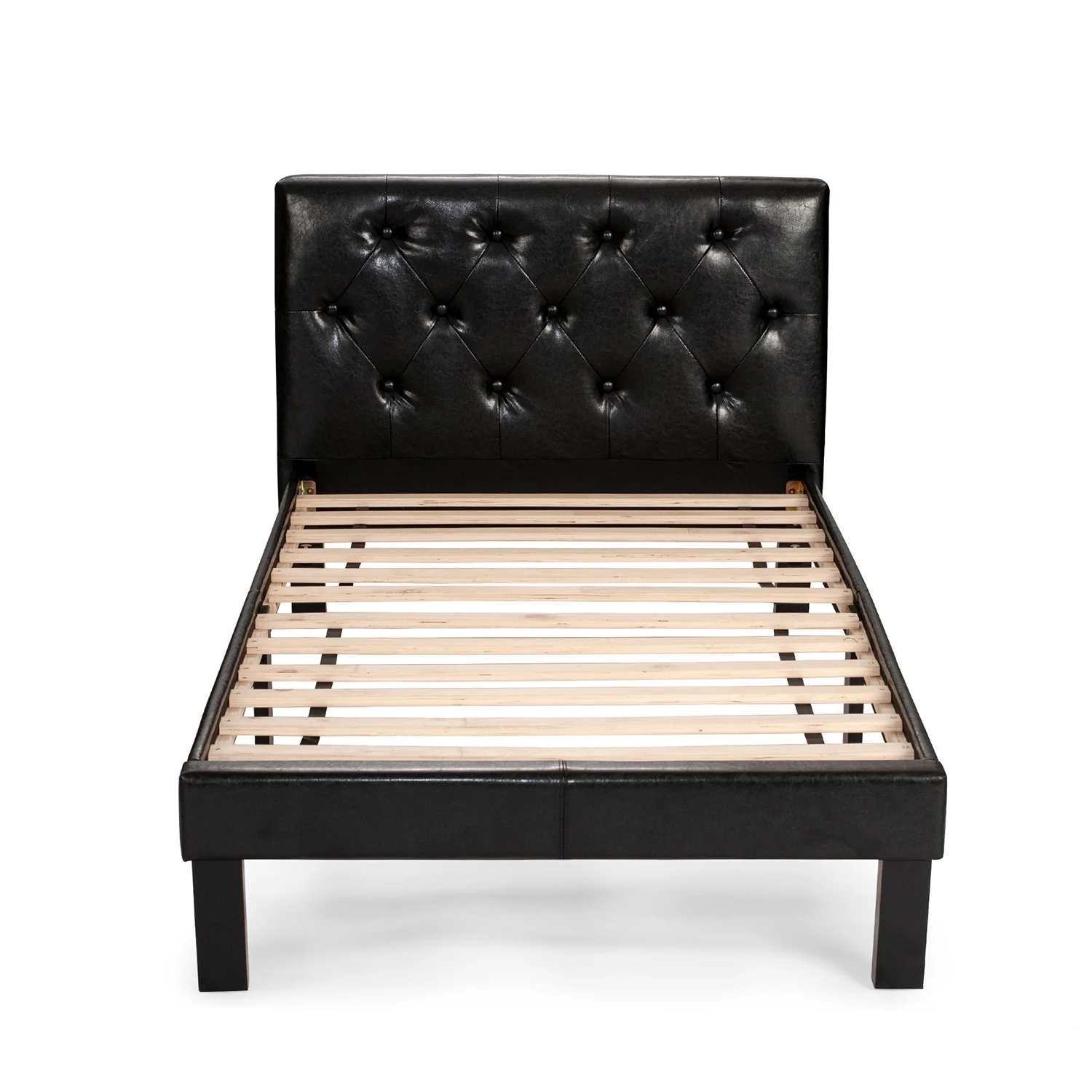 Maykoosh Tuscan Temptations Furniture Twin Upholstered Bed Frame with Slats in Black Faux Leather