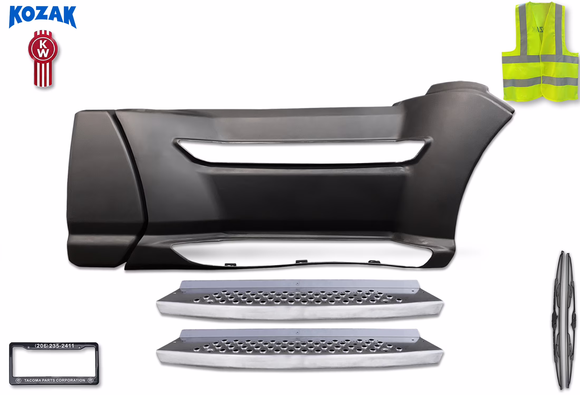 KOZAK Direct Fit Replacement Front Fairing Panel Right (Passenger Side) Compatible With Kenworth T660 Semi Truck PLUS 2x Steps, Logo, 2x22