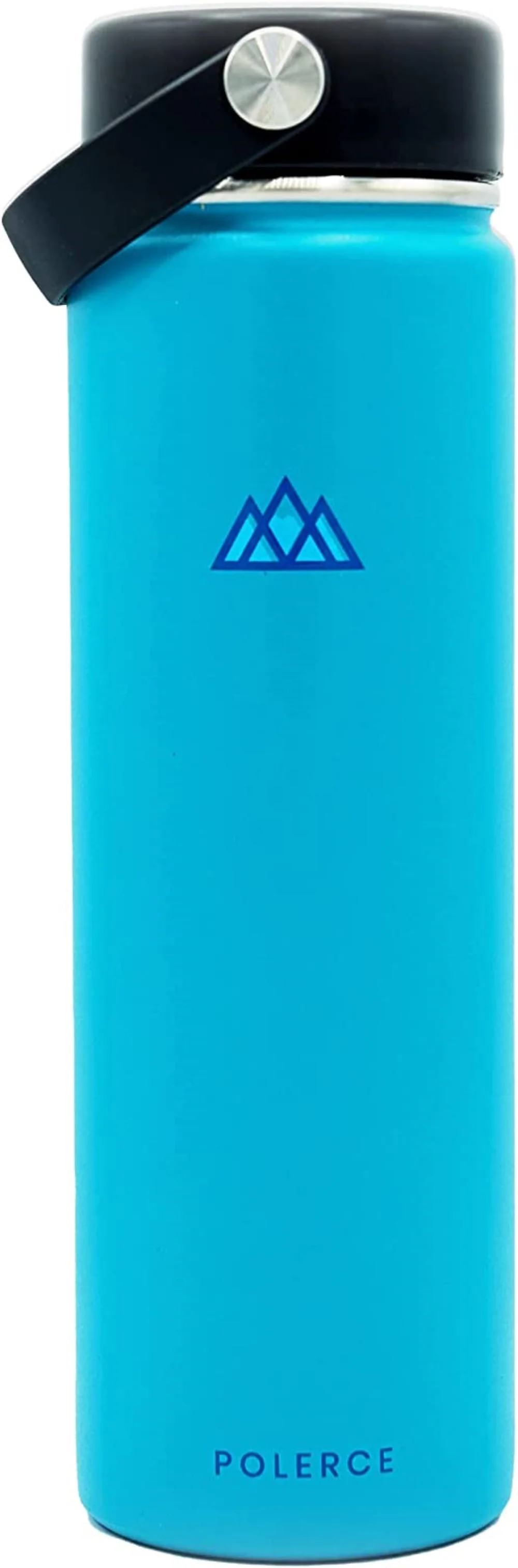 Vacuum Insulated Bottle with 3 Lids - Stainless Steel Thermally Insulated Flask - by Polerce (21 Oz, Aqua (Blue))