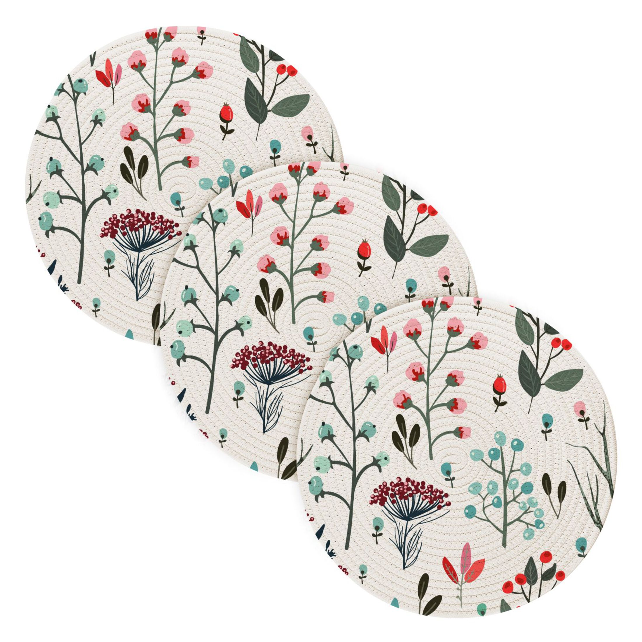 Abstract Flowers Botanical 3 PCs Pot Holders Trivets Kitchen 15