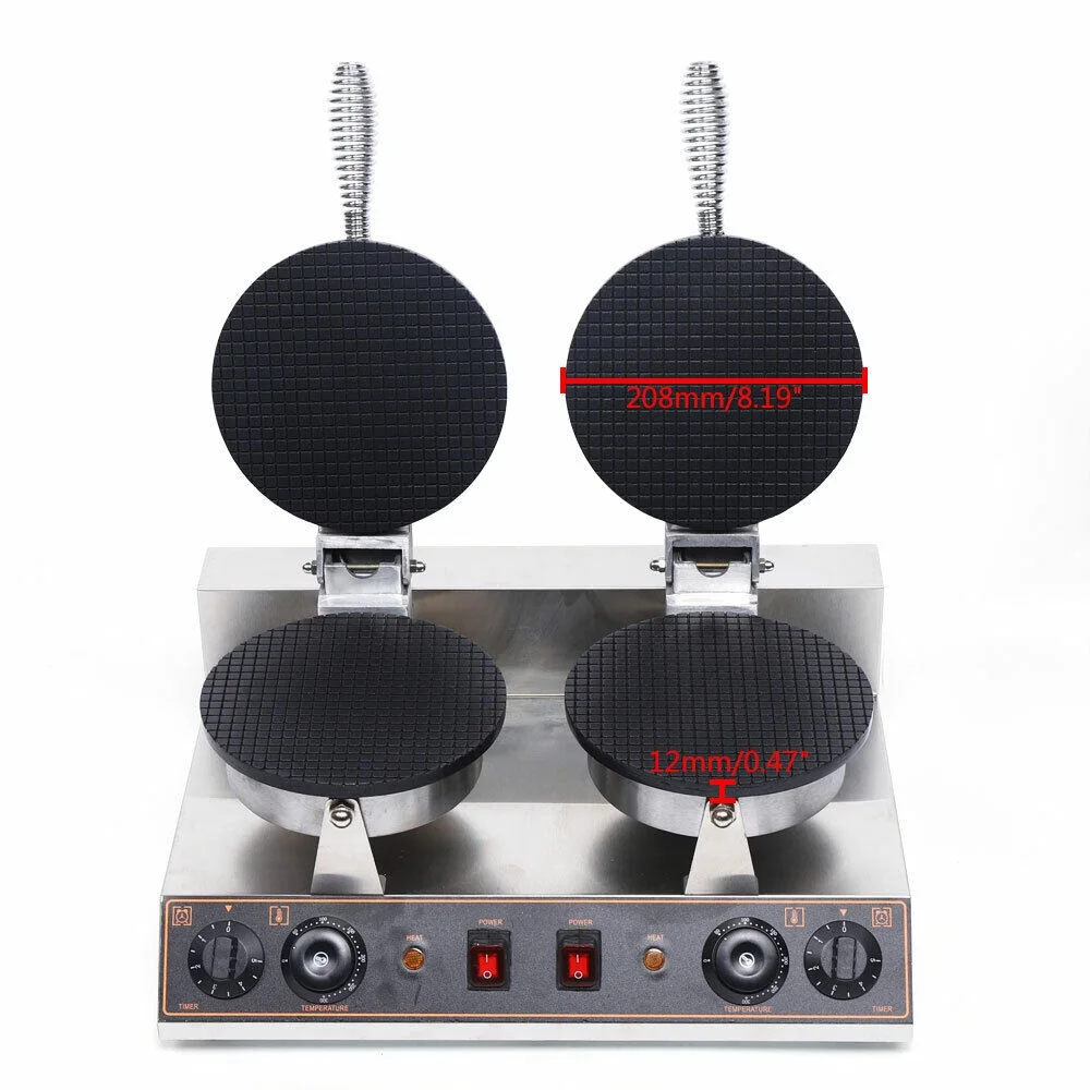 Electric Ice Cream Cone Waffle Maker 1200W*2 Nonstick Egg Roll Baker Machine