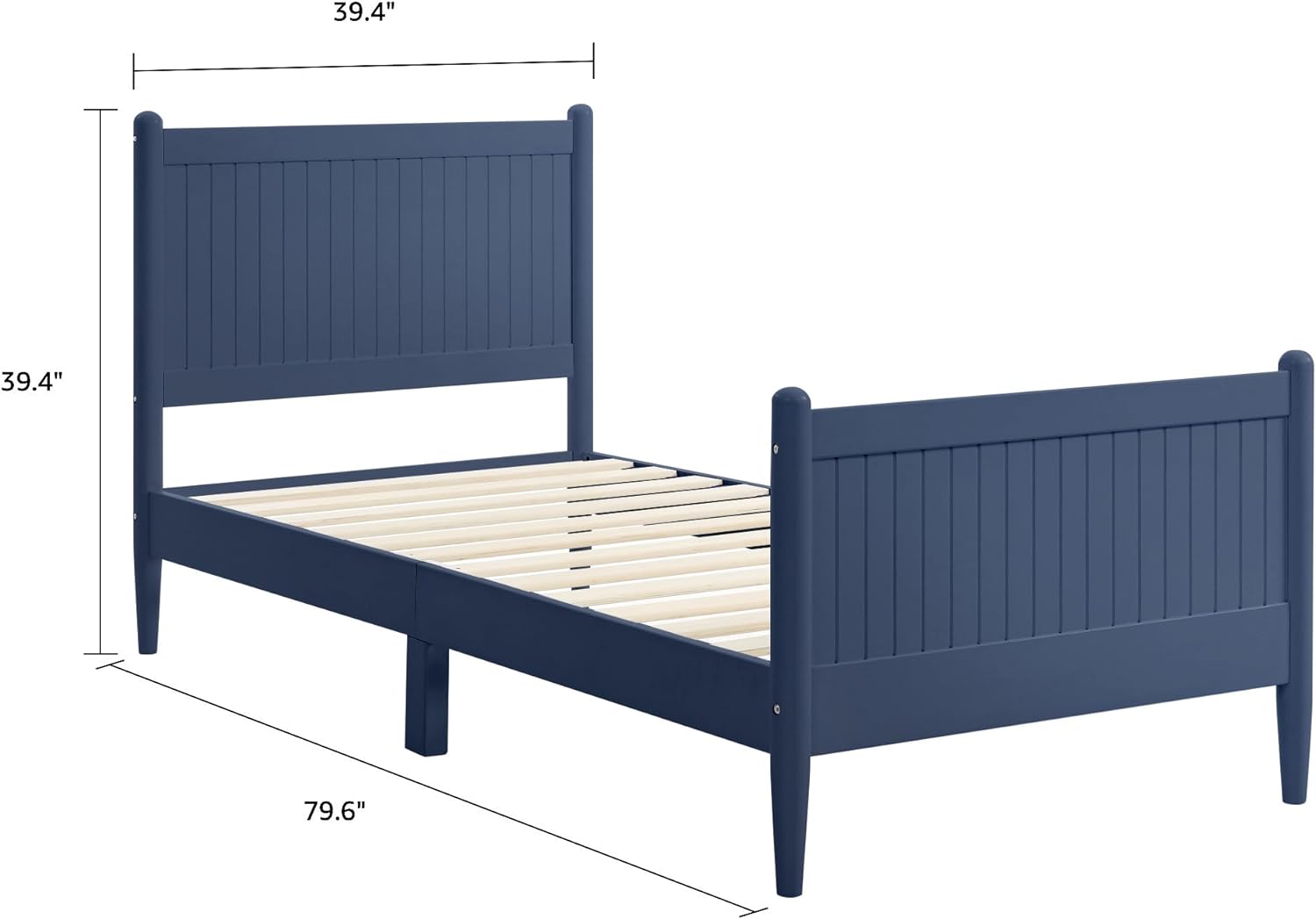 Wooden Bed Frame With Headboard & Footboard Designed With Classic Finials, Beadboard Paneling And Lathe-Turned Feet，No Box Spring Needed (Blue)