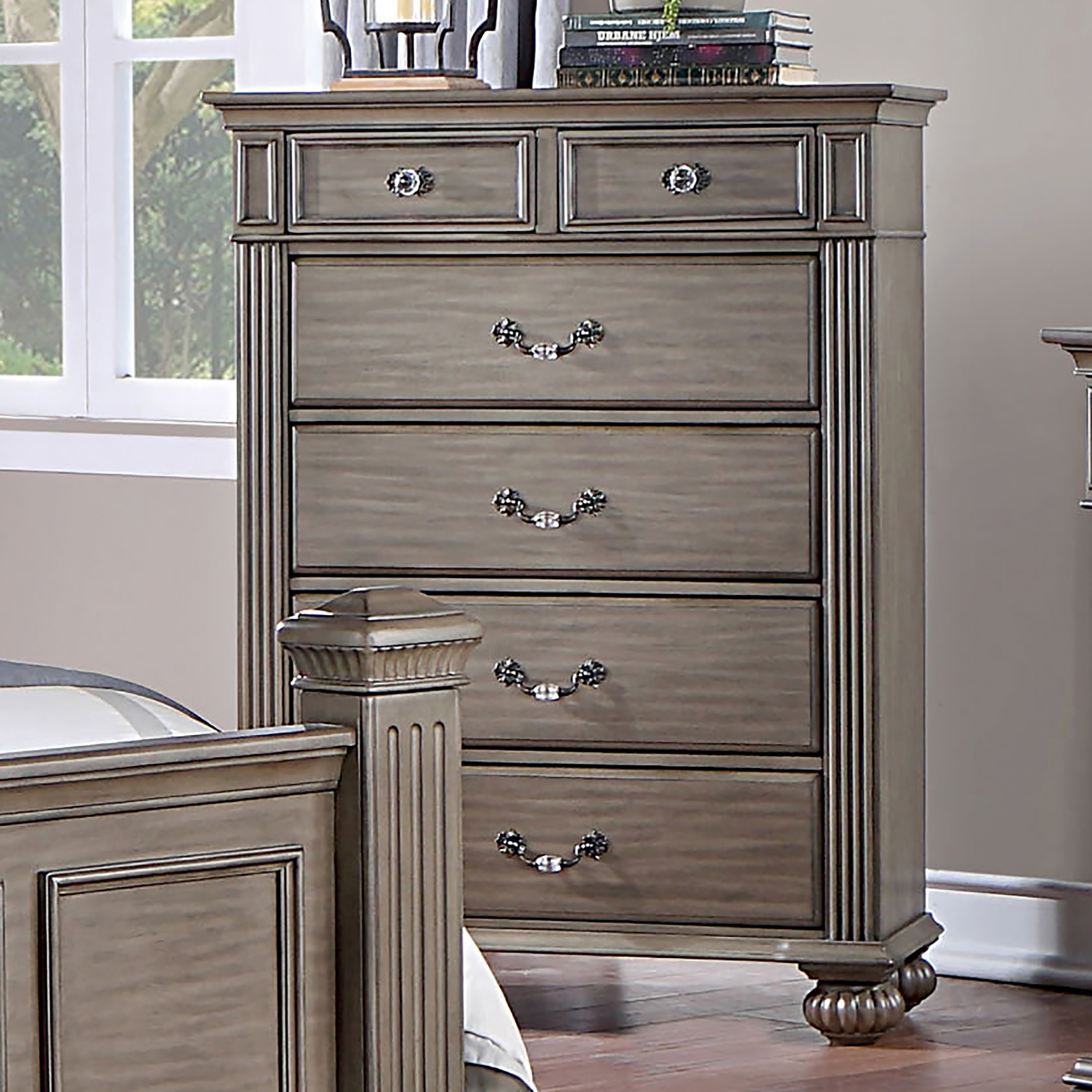 Furniture of America Vame Traditional 6-Drawer Solid Wood Chest by  Grey N/A