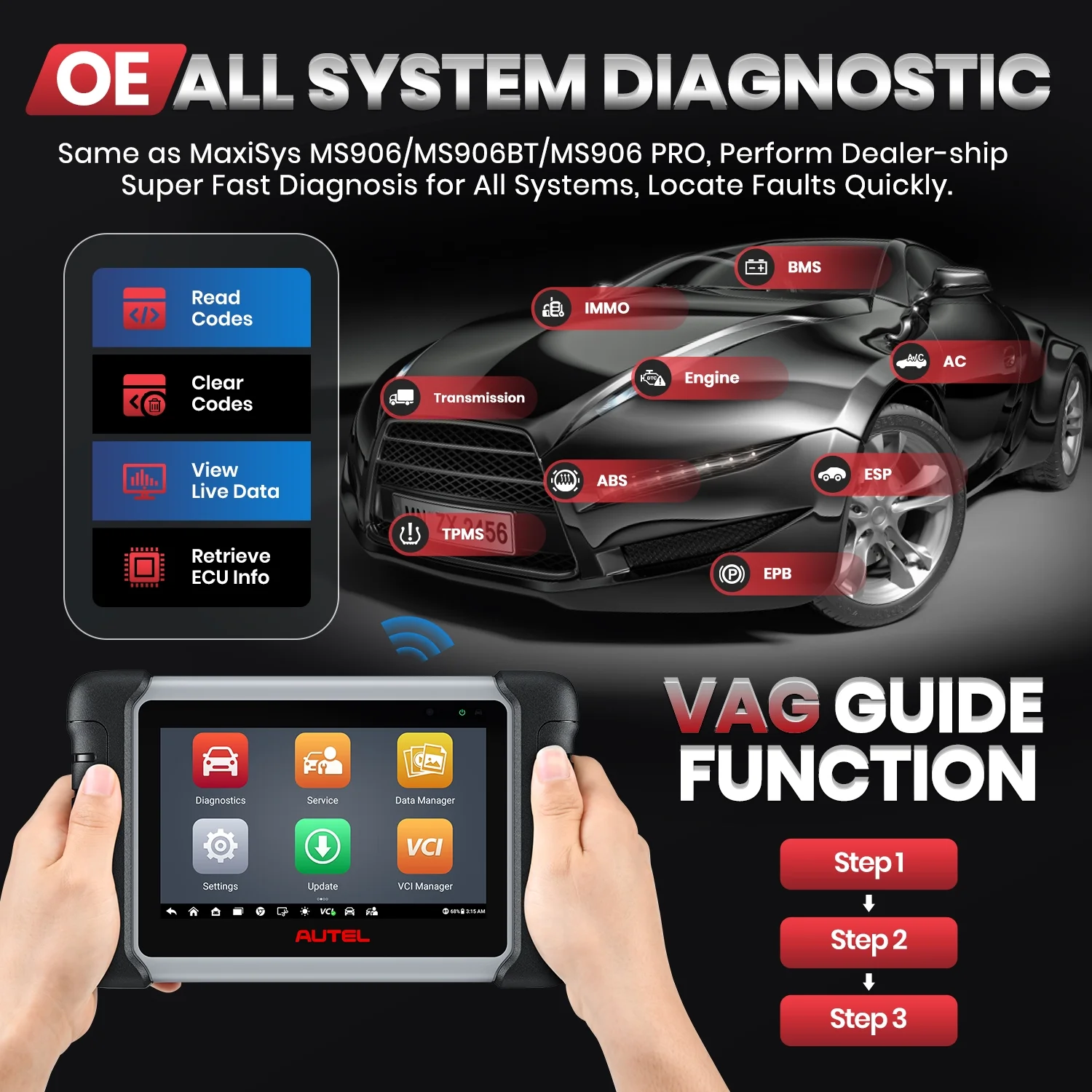 Autel MaxiPRO MP808BT PRO ECU Coding MP808S-BT PRO Diagnostic Scanner Free Gift BT506 Battery Tester (Value$195)  Bi-Directional Control 30+ Services Android 11.0