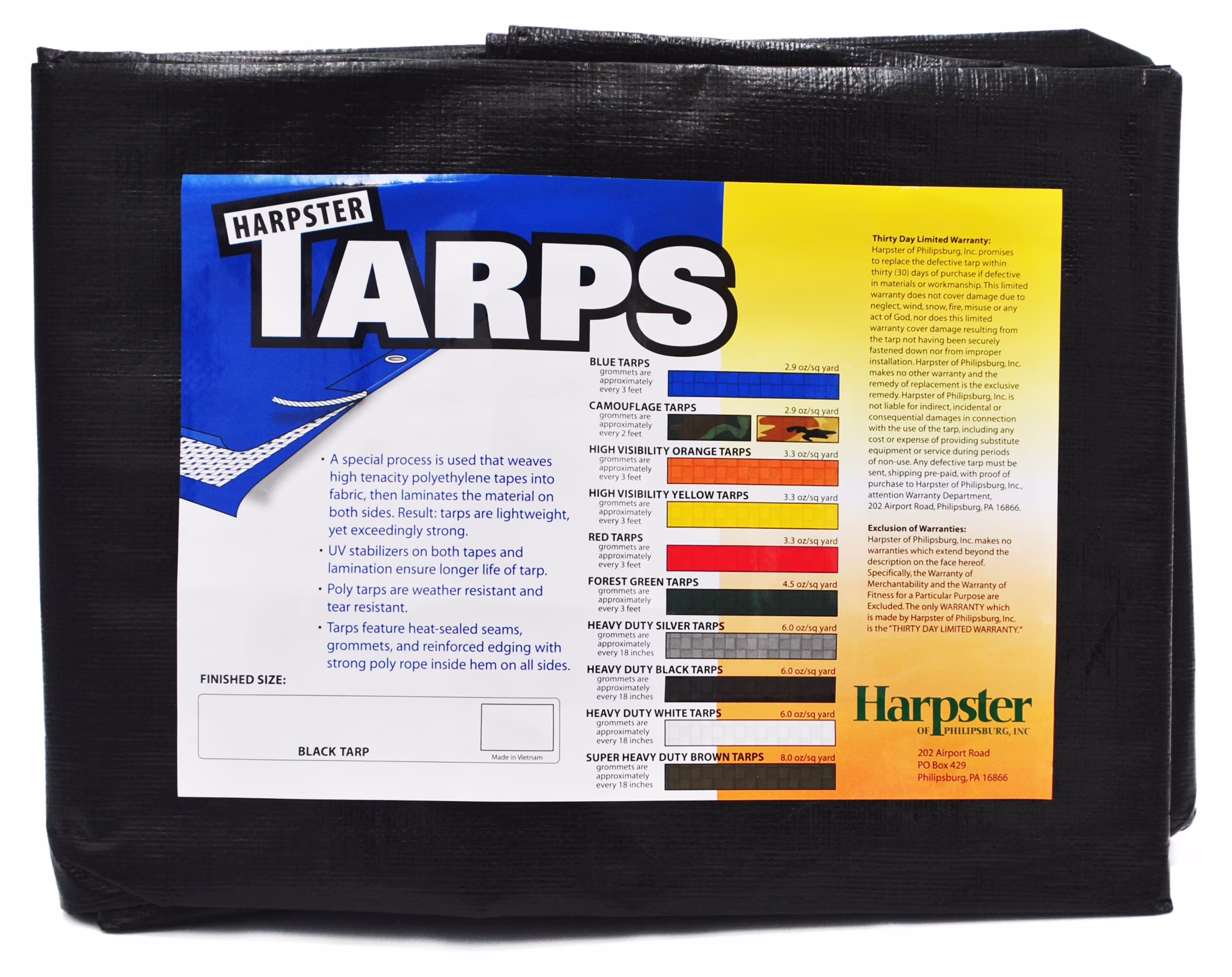 Harpster Tarps 16 ft. x 20 ft. Heavy Duty 6 oz. Black Poly Tarp 12 Mil Thick