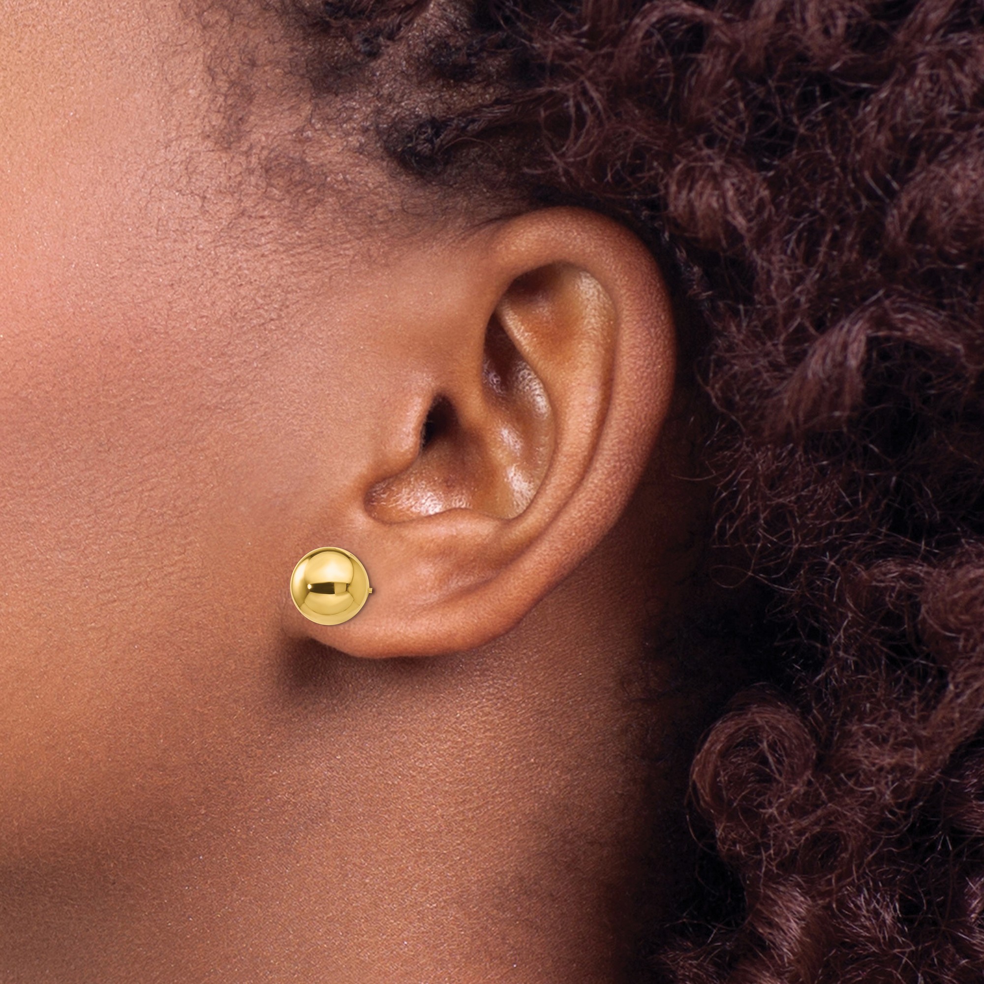 Polished Ball Post Stud Earrings in Real 14k Yellow Gold 9 mm