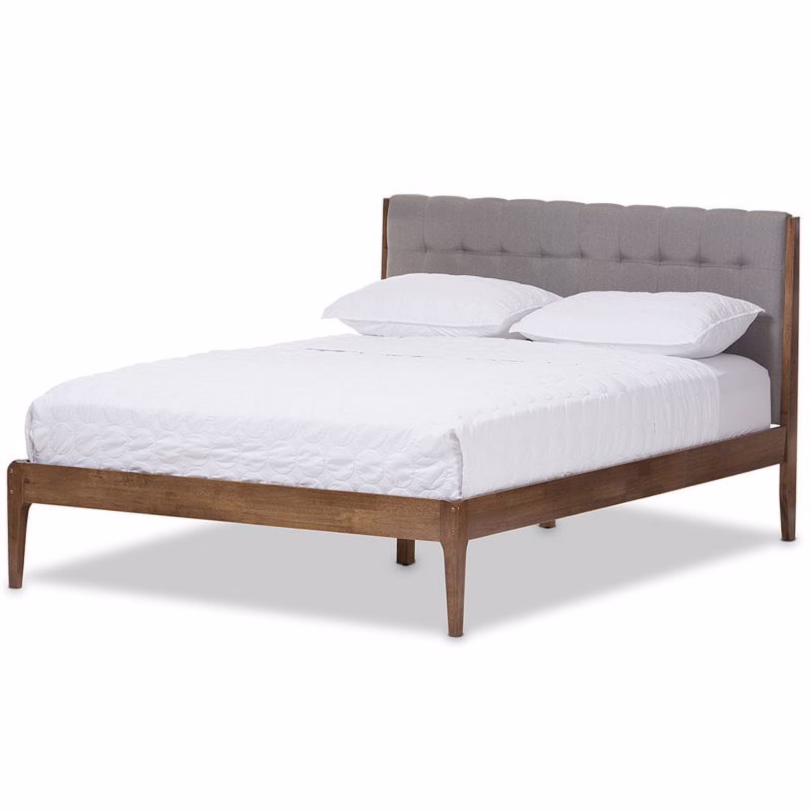 Bowery Hill Mid-century King Platform Bed in Light Gray and Brown