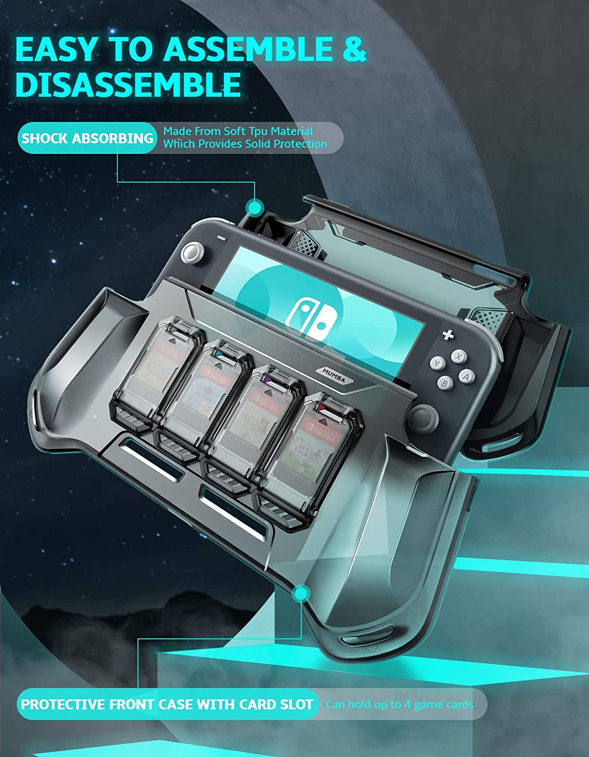 [BladePro Series] Case for Nintendo Switch Lite, 4 Game s Holder Dustproof Front Cover, TPU Protective