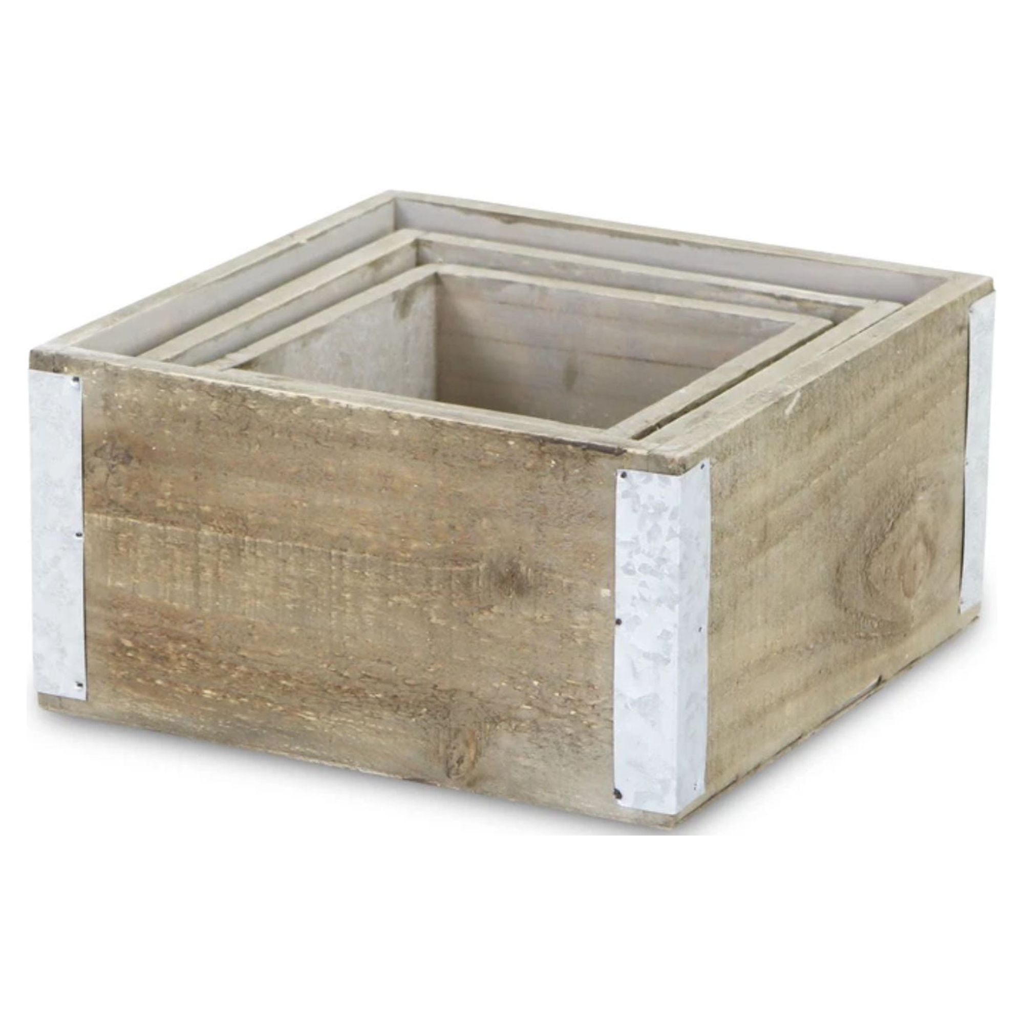 Cheungs Brown Wood Square Crate (Set of 3)