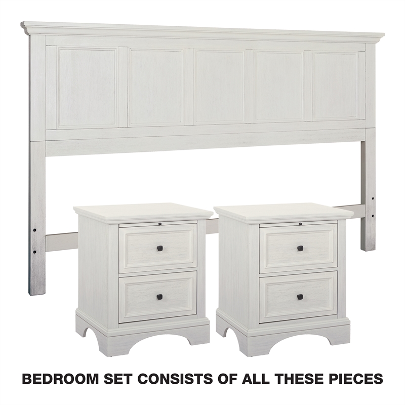 Farmhouse Basics Bed King 3pc. Bedroom Set in Rustic White Engineered Wood